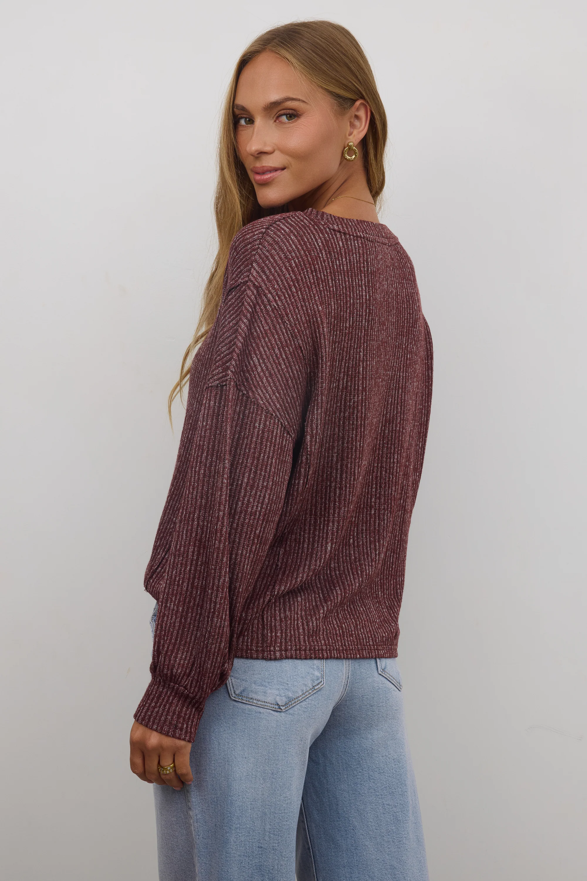 Tate Knit Sweater in Burgundy - Image 6
