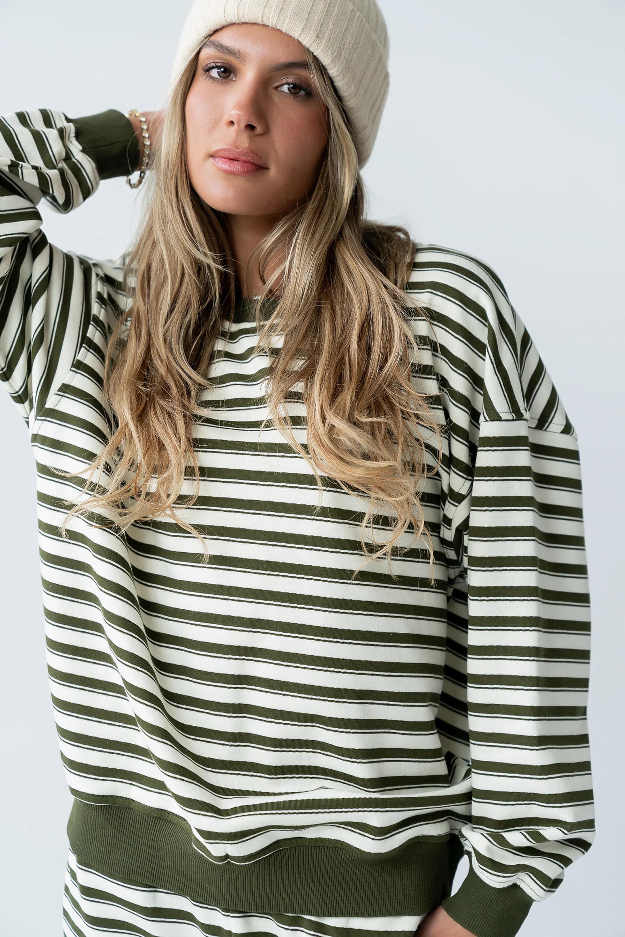Taya Striped Sweater in Olive - FINAL SALE - Image 2