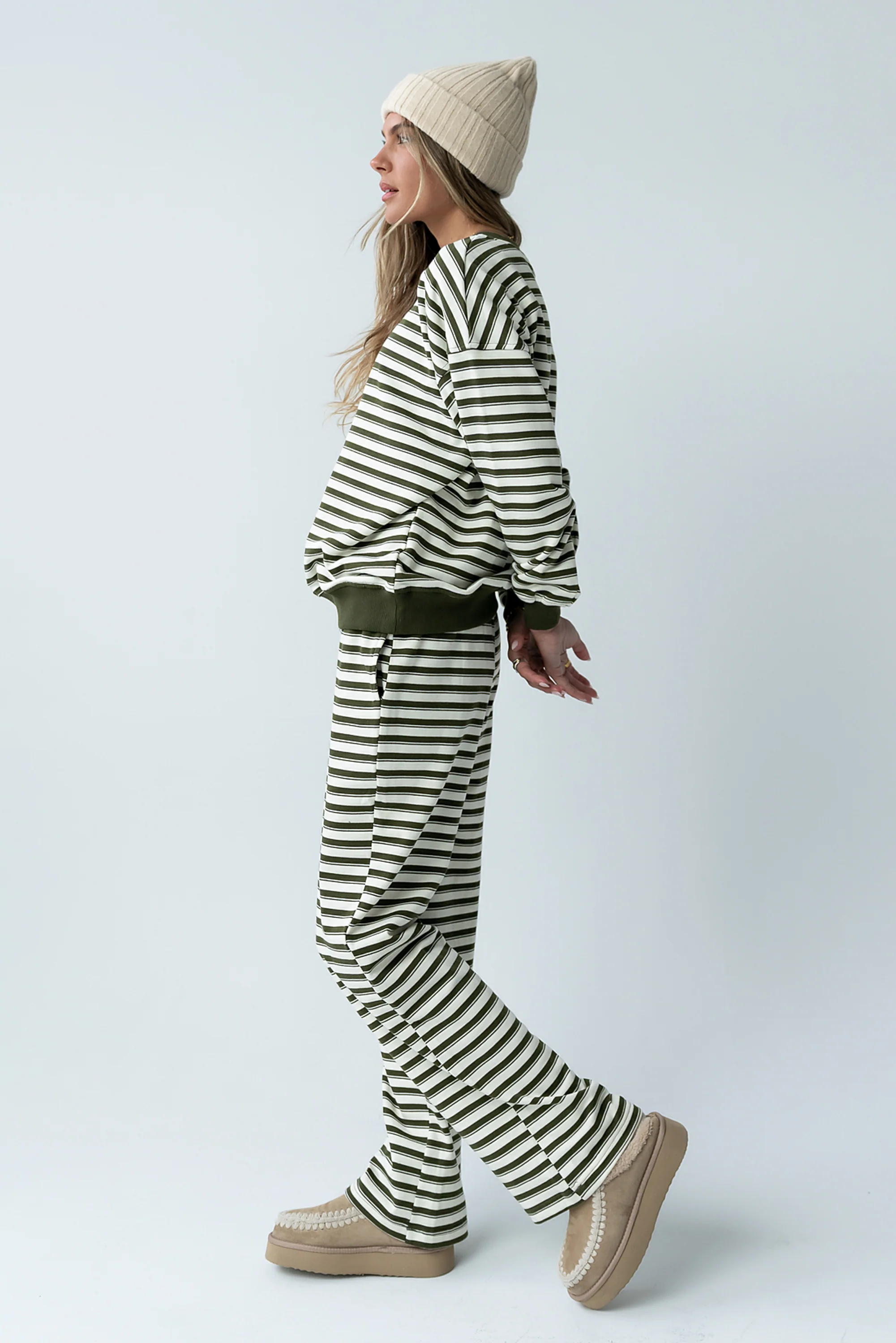 Taya Striped Wide Leg Pants in Olive - FINAL SALE - Image 8