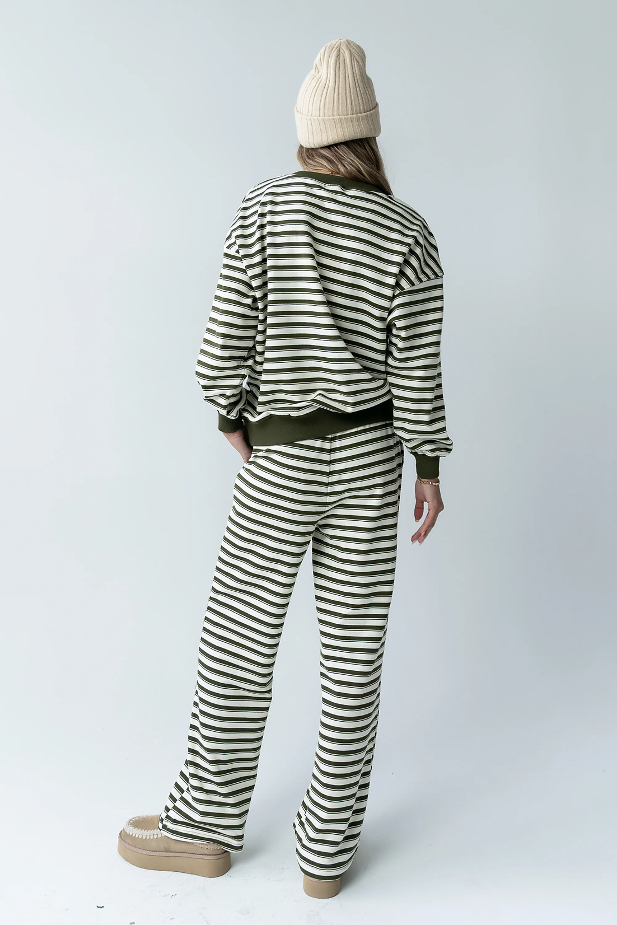 Taya Striped Wide Leg Pants in Olive - FINAL SALE - Image 9
