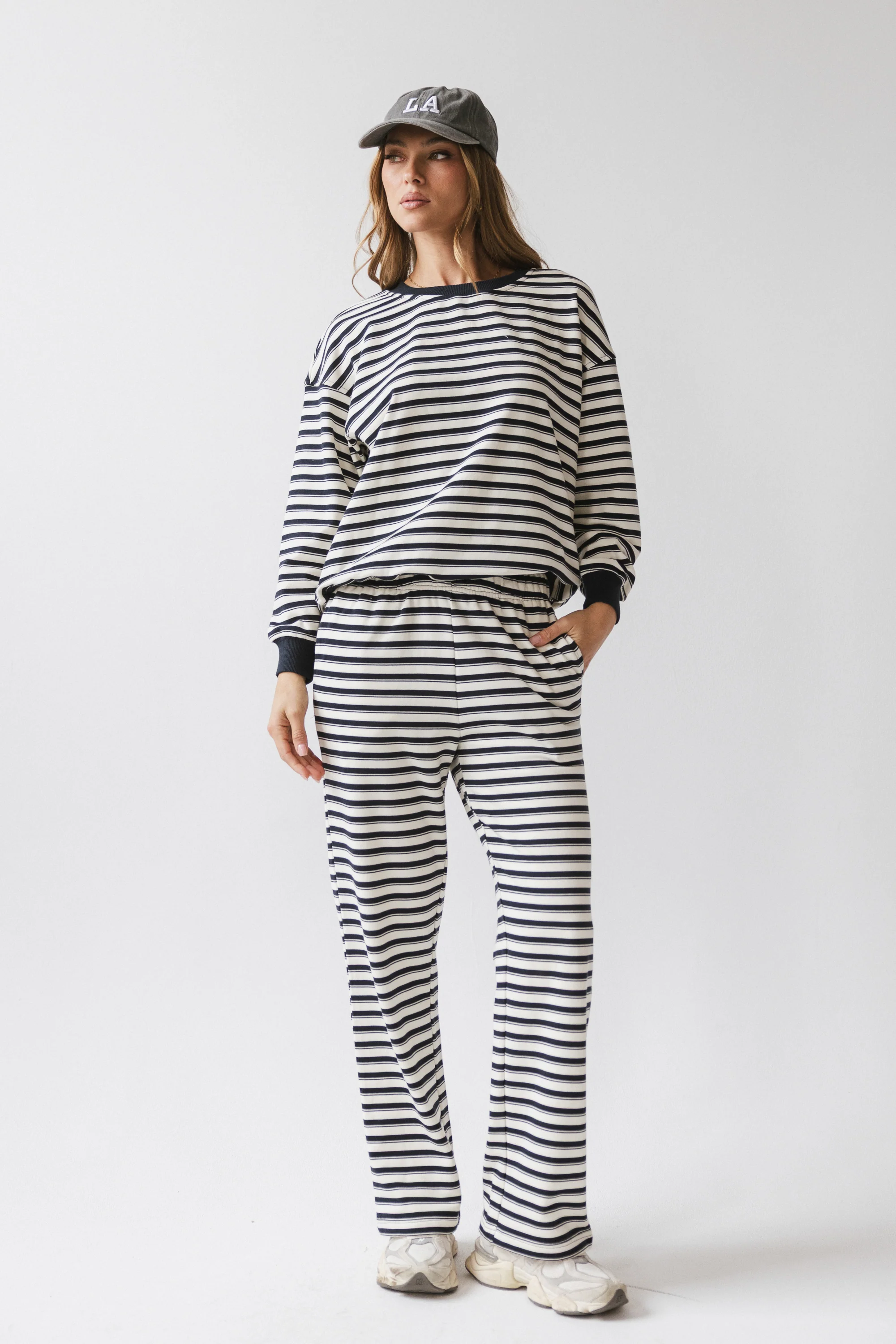 Taya Striped Wide Leg Pants in Navy - FINAL SALE - Image 8