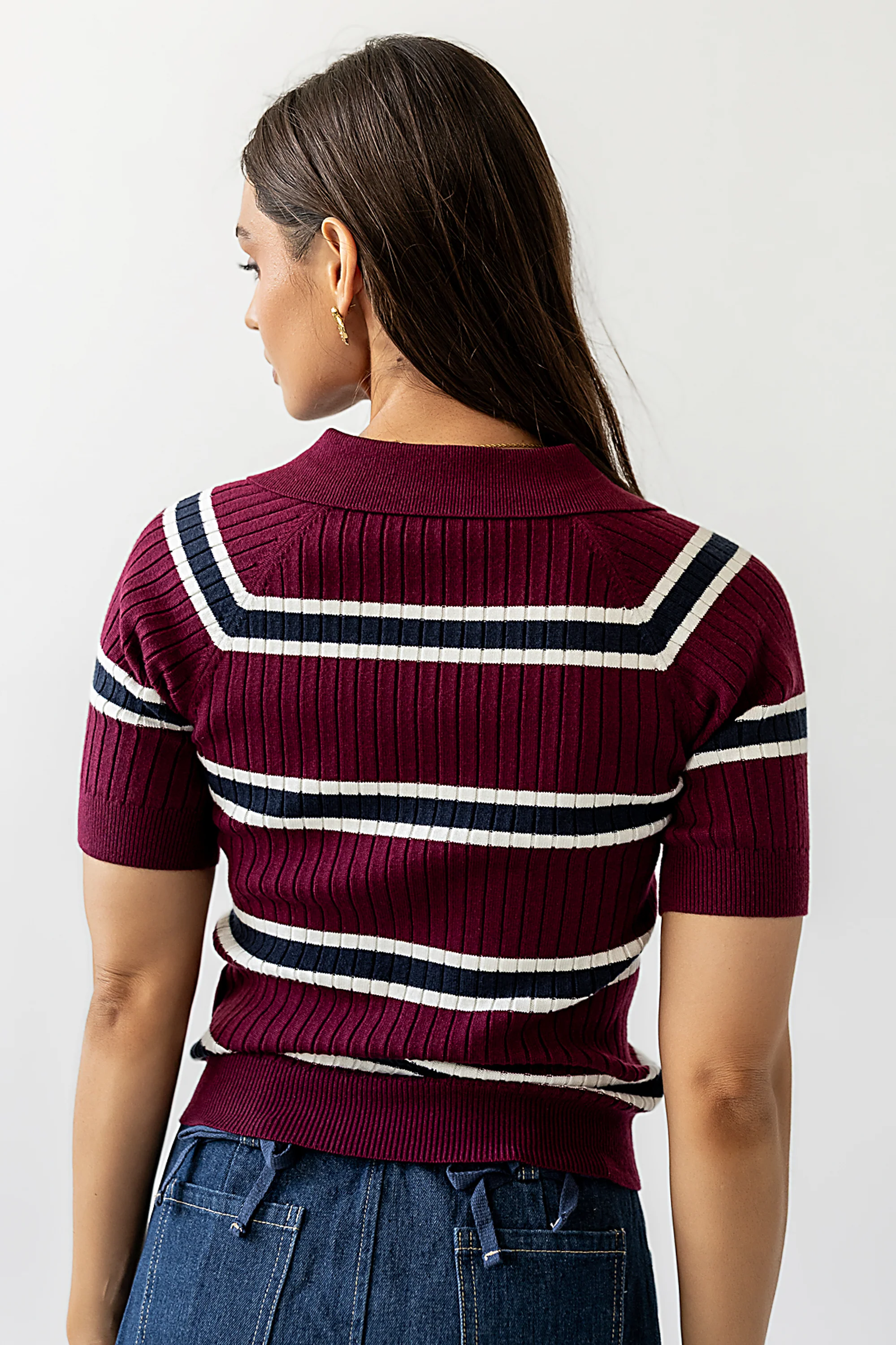 Taylee Striped Sweater in Burgundy - FINAL SALE - Image 2