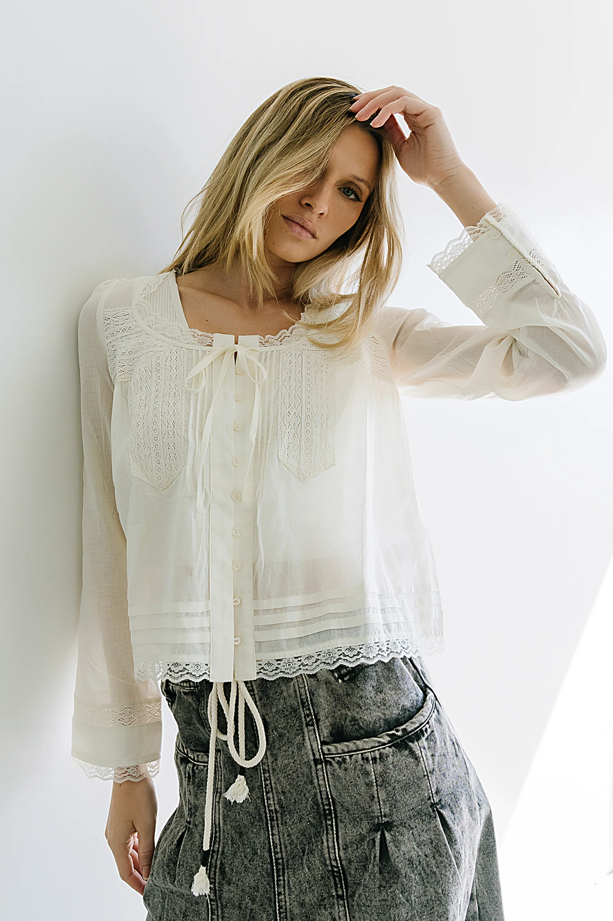 Taylor Sheer Blouse in Ivory - FINAL SALE - Image 6
