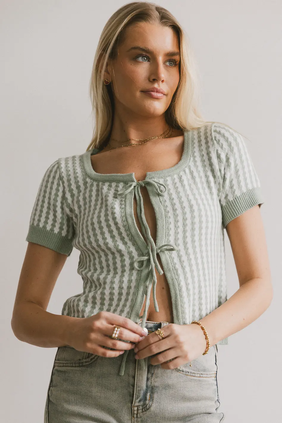 Teddy Tie Front Cardigan in Sage - FINAL SALE - Image 2