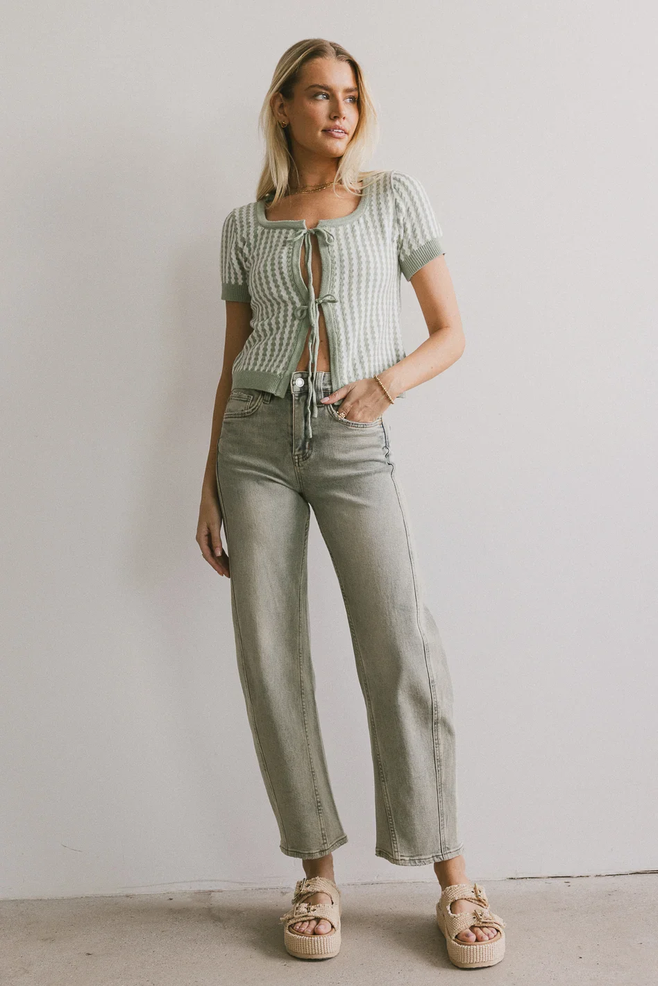 Teddy Tie Front Cardigan in Sage - FINAL SALE - Image 5