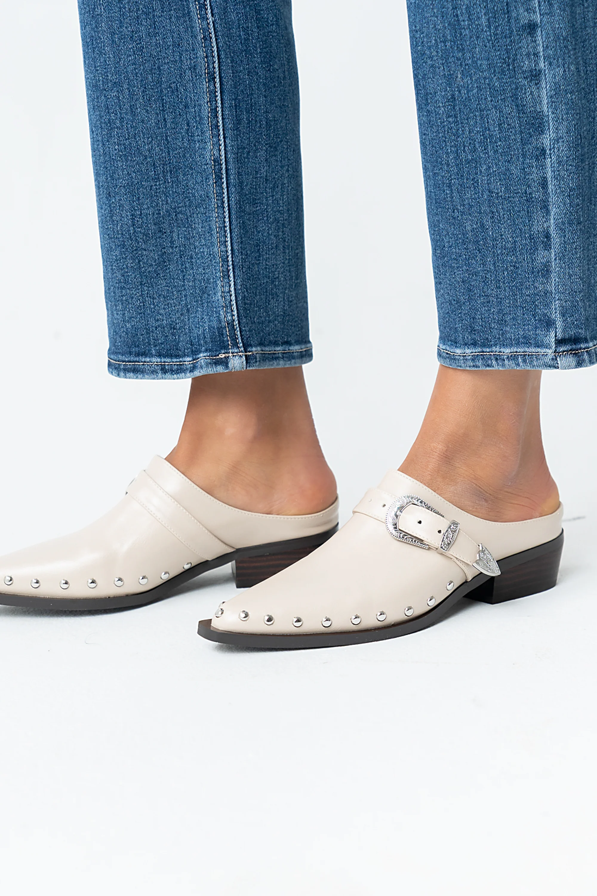 Tessa Western Mule in Bone - Image 3