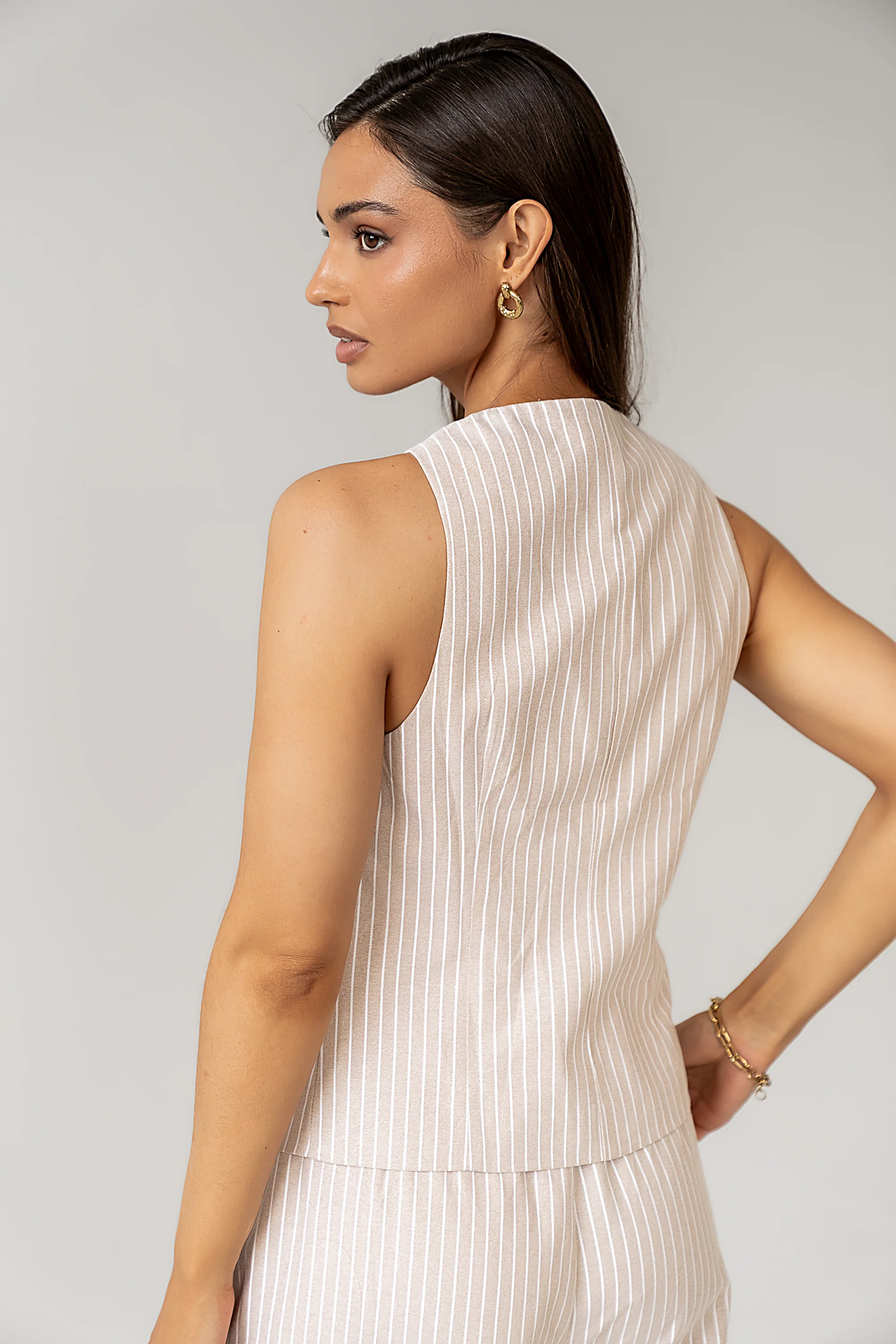 Rosa Striped Vest in Taupe - FINAL SALE - Image 2