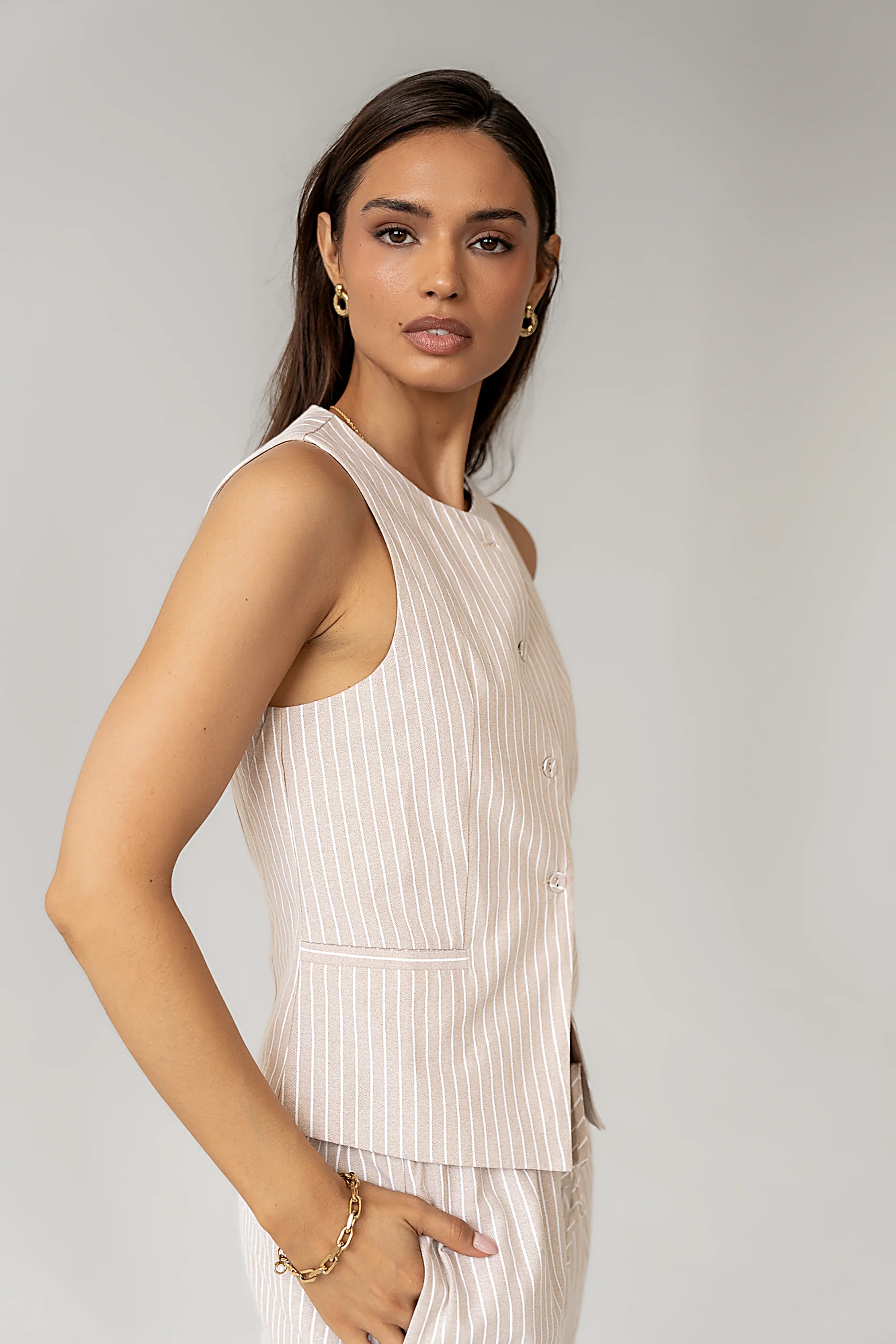 Rosa Striped Vest in Taupe - FINAL SALE - Image 4