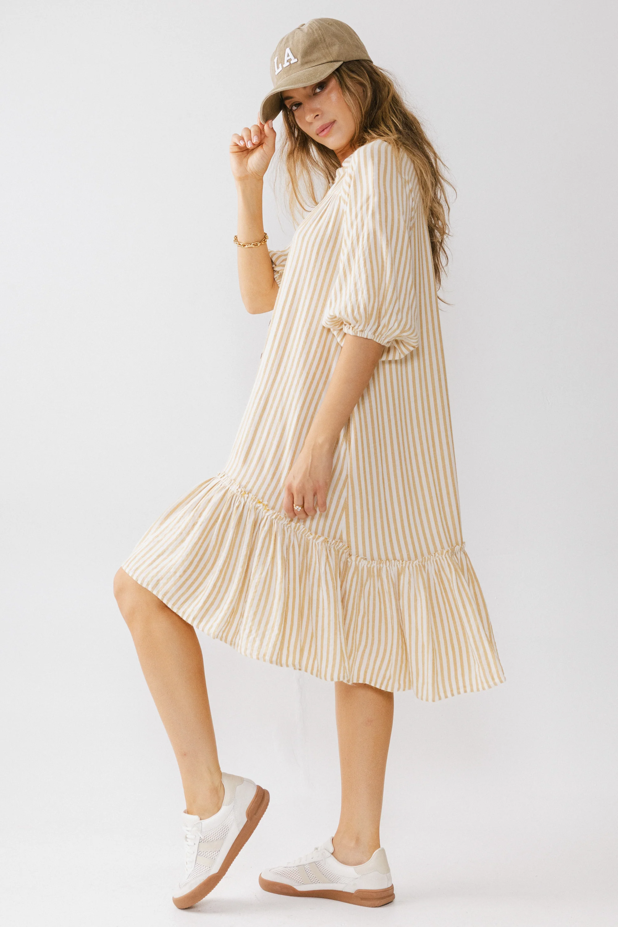 Theo Striped Midi Dress in Mustard - FINAL SALE - Image 3