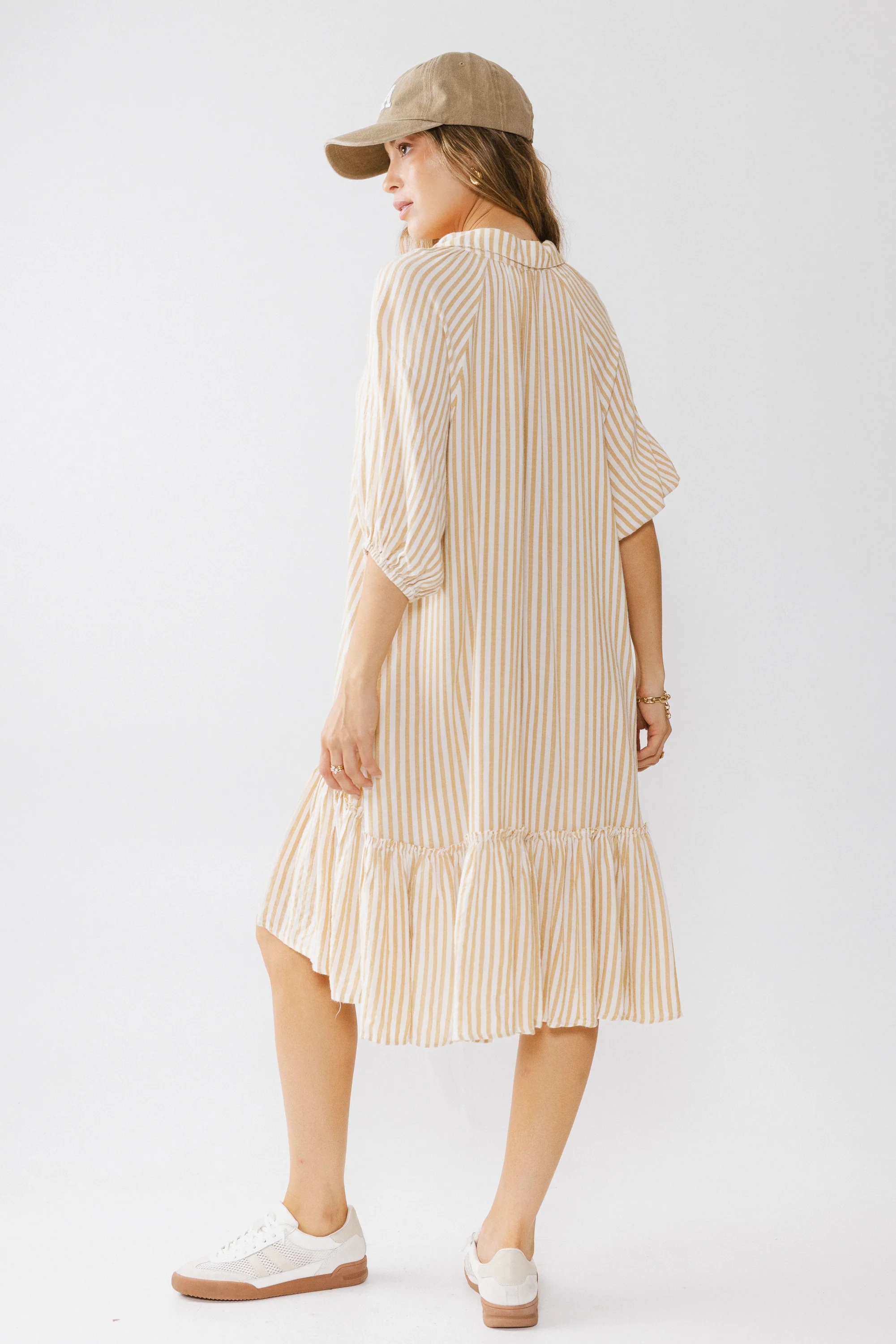 Theo Striped Midi Dress in Mustard - FINAL SALE - Image 4