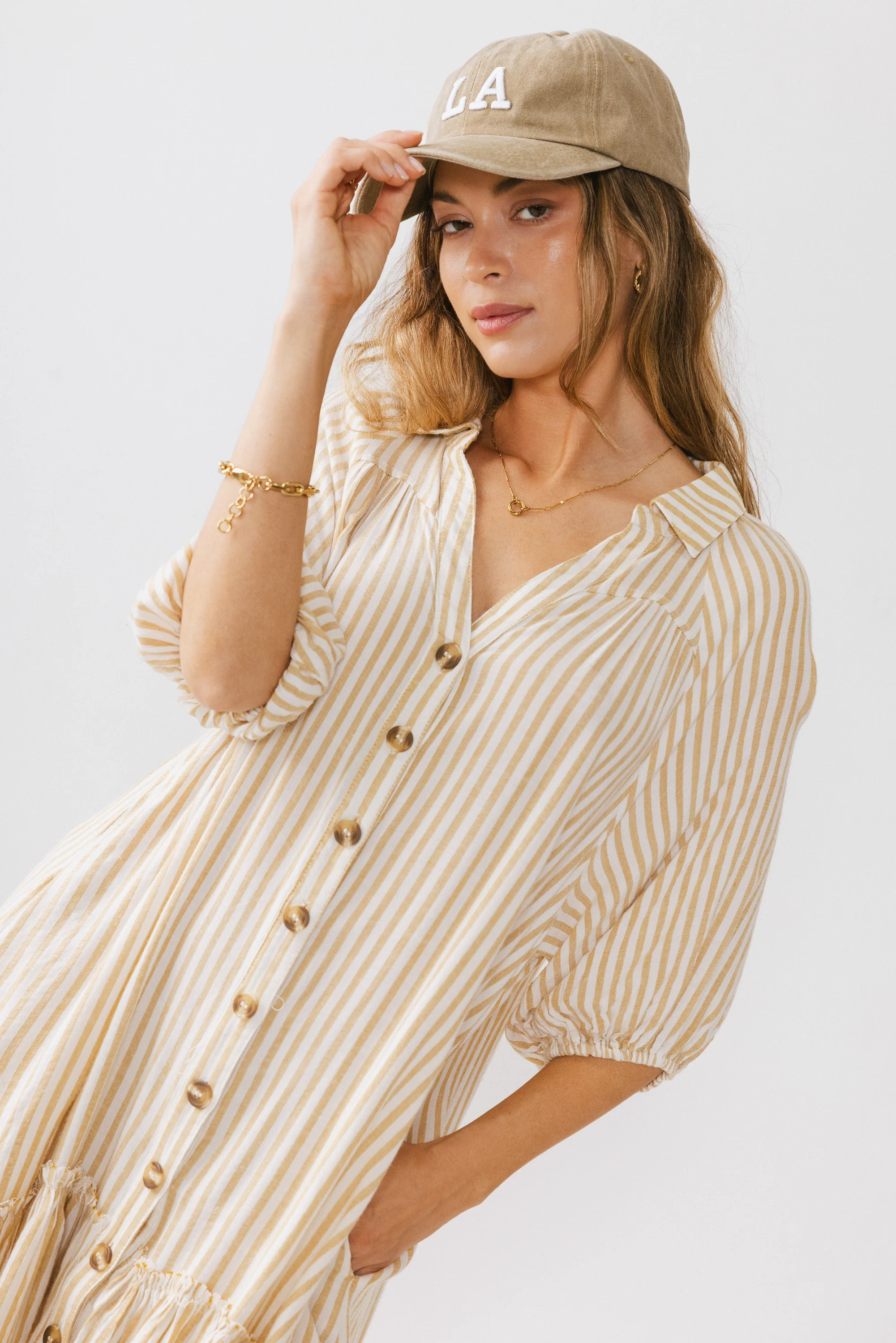 Theo Striped Midi Dress in Mustard - FINAL SALE - Image 5