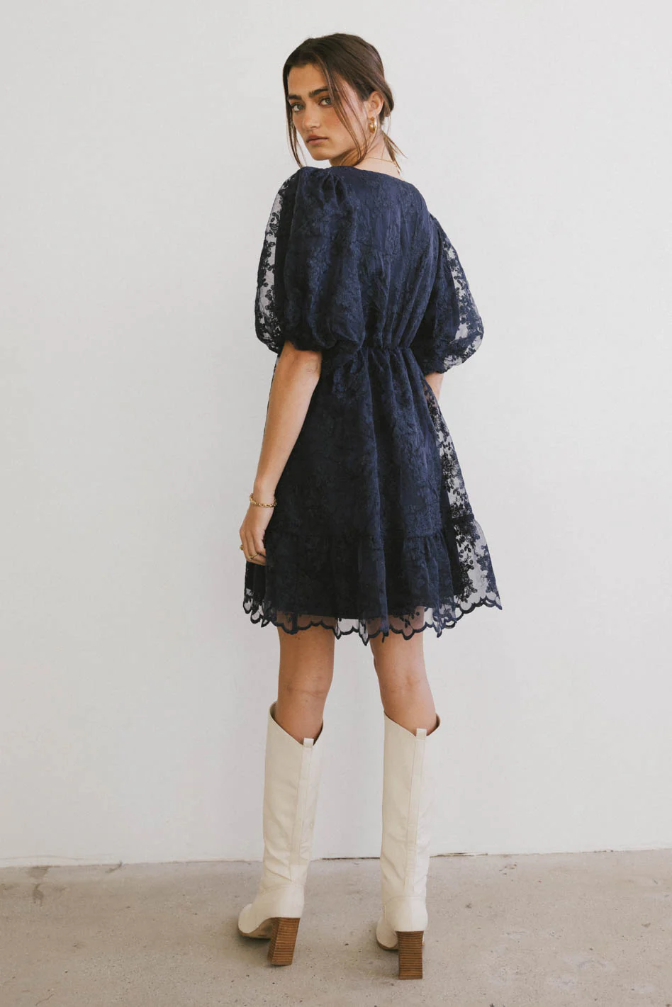 Tiana Embroidered Mini Dress in Navy - FINAL SALE - Image 2