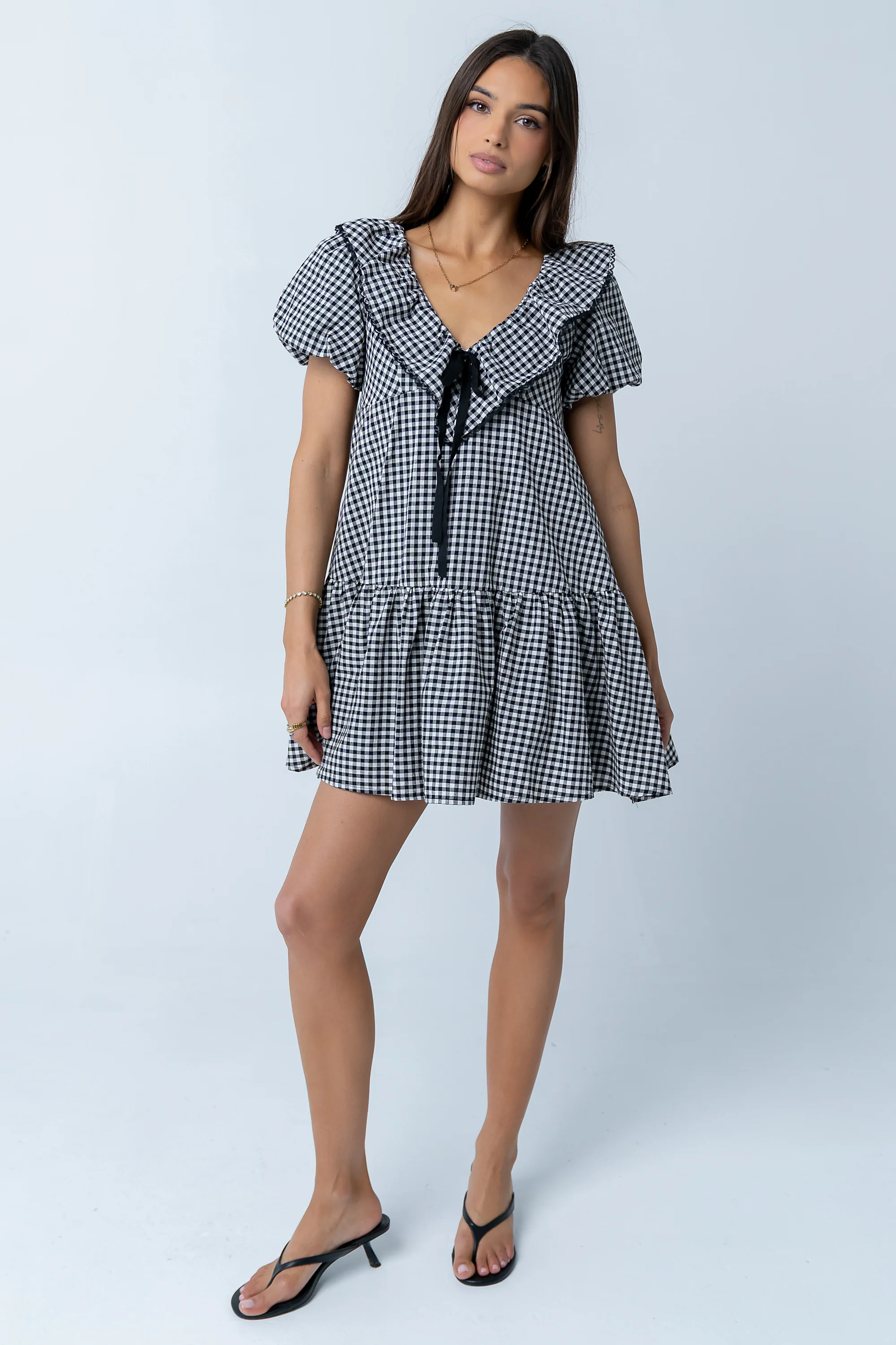 Tony Gingham Baby Doll Dress in Black - Image 4