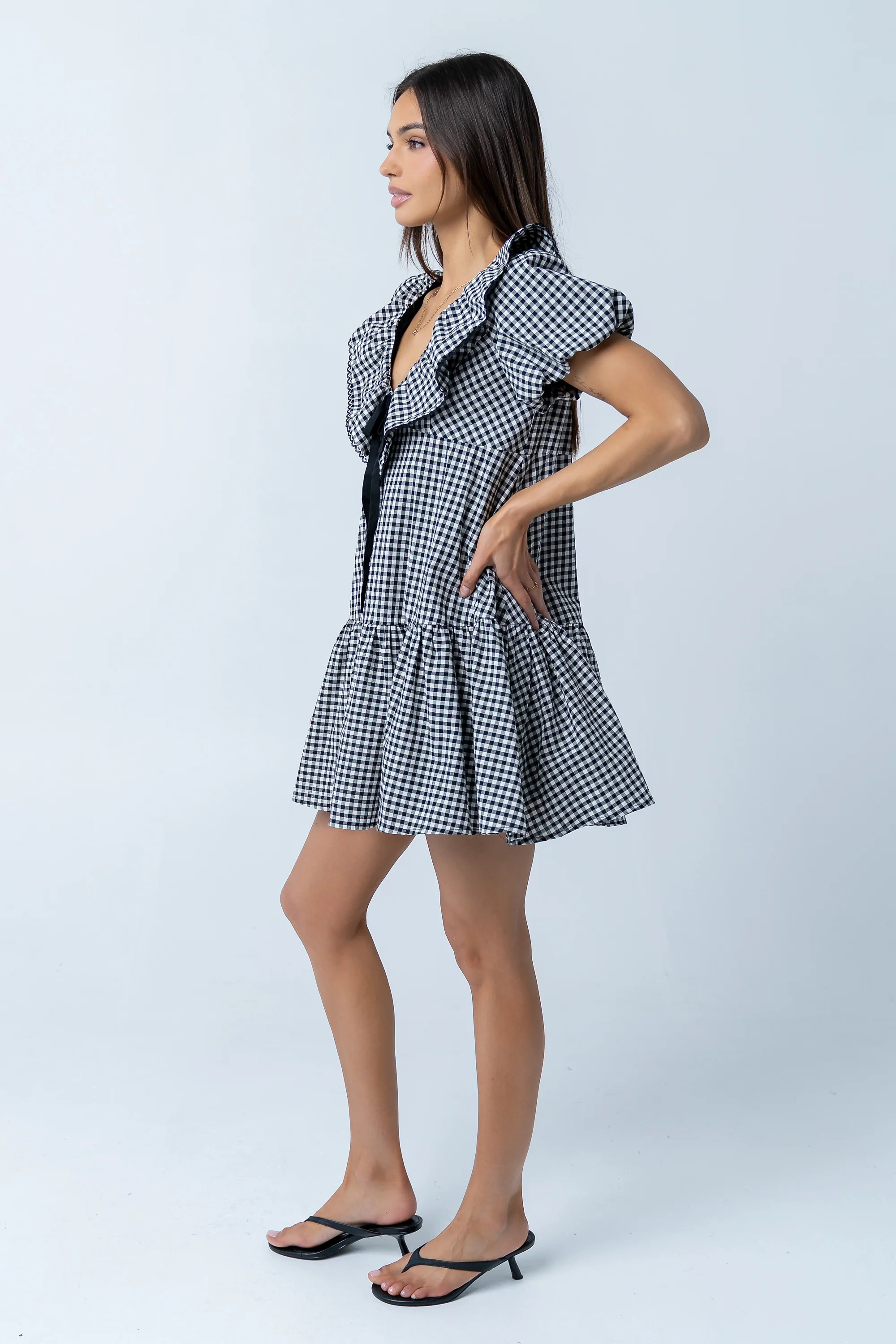 Tony Gingham Baby Doll Dress in Black - Image 5