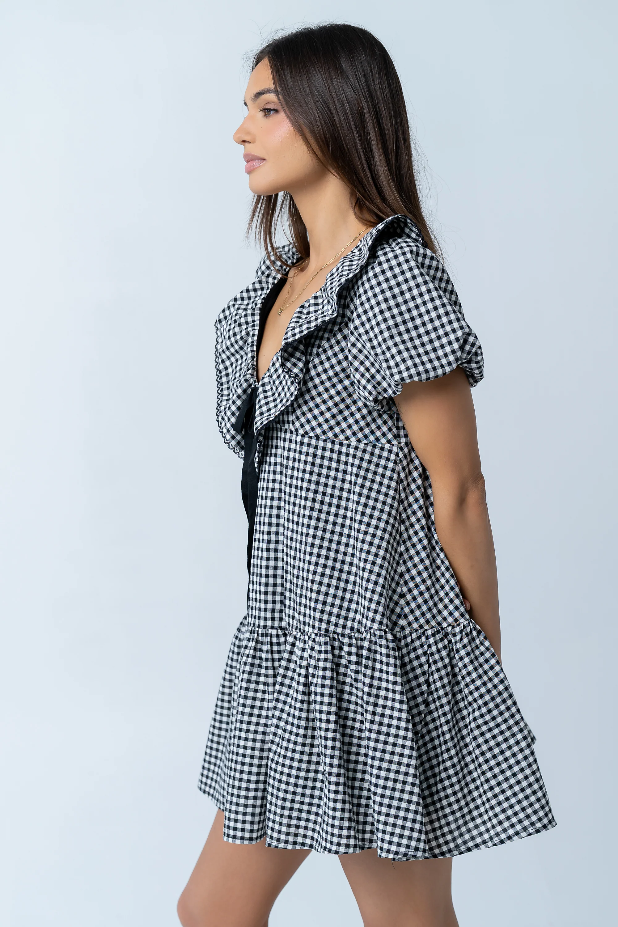 Tony Gingham Baby Doll Dress in Black - Image 7