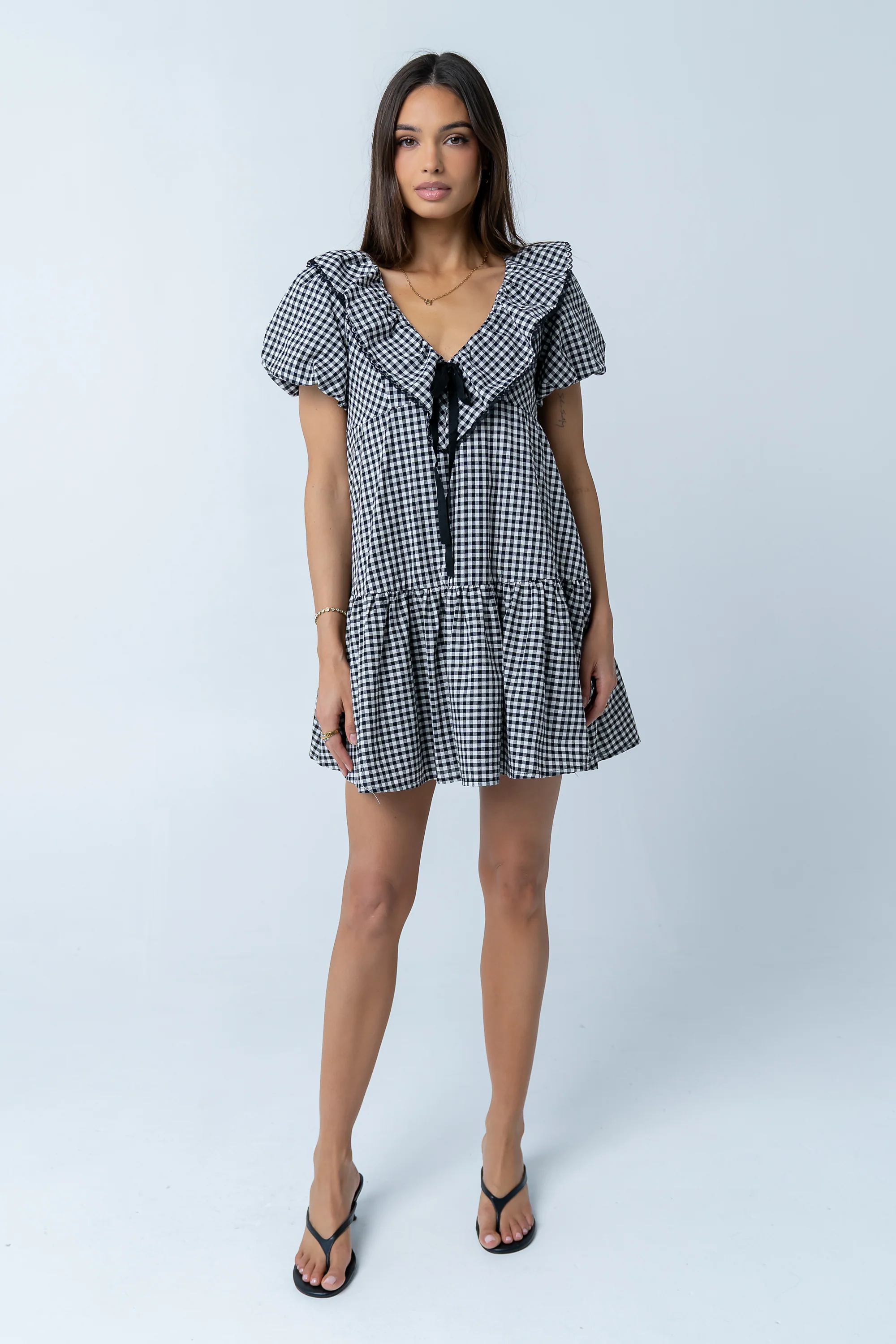 Tony Gingham Baby Doll Dress in Black - Image 8