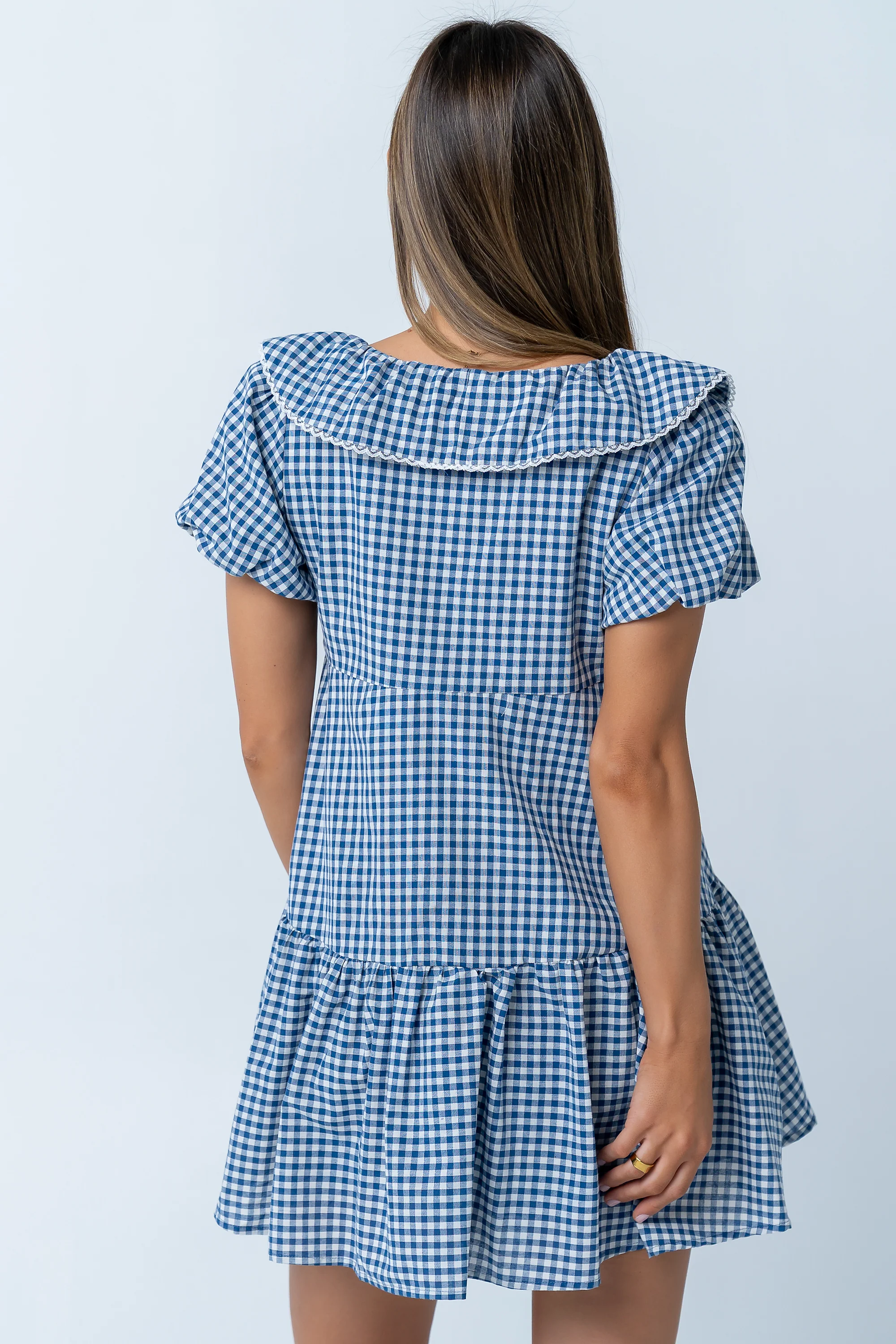 Tony Gingham Baby Doll Dress in Blue - Image 5