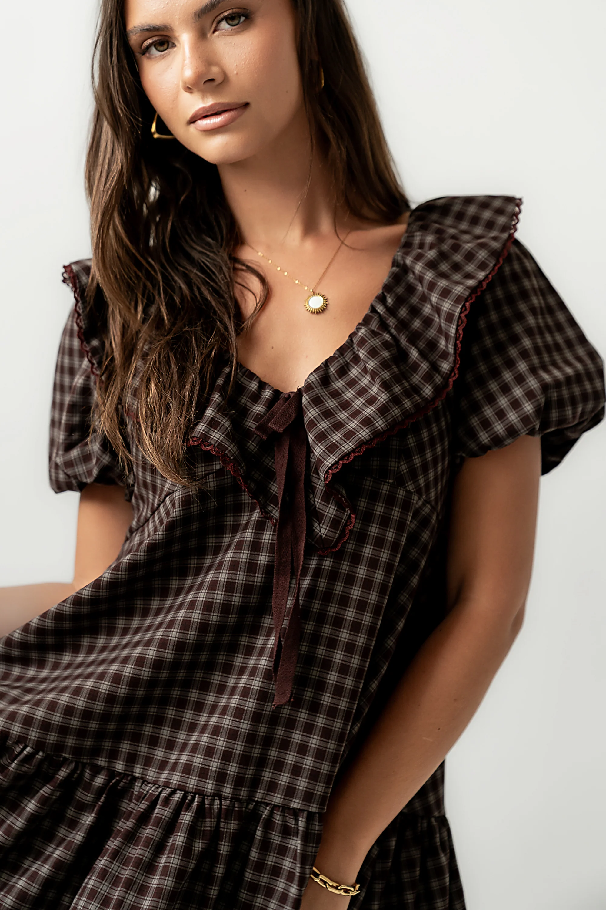 Tony Gingham Baby Doll Dress in Brown - FINAL SALE - Image 7