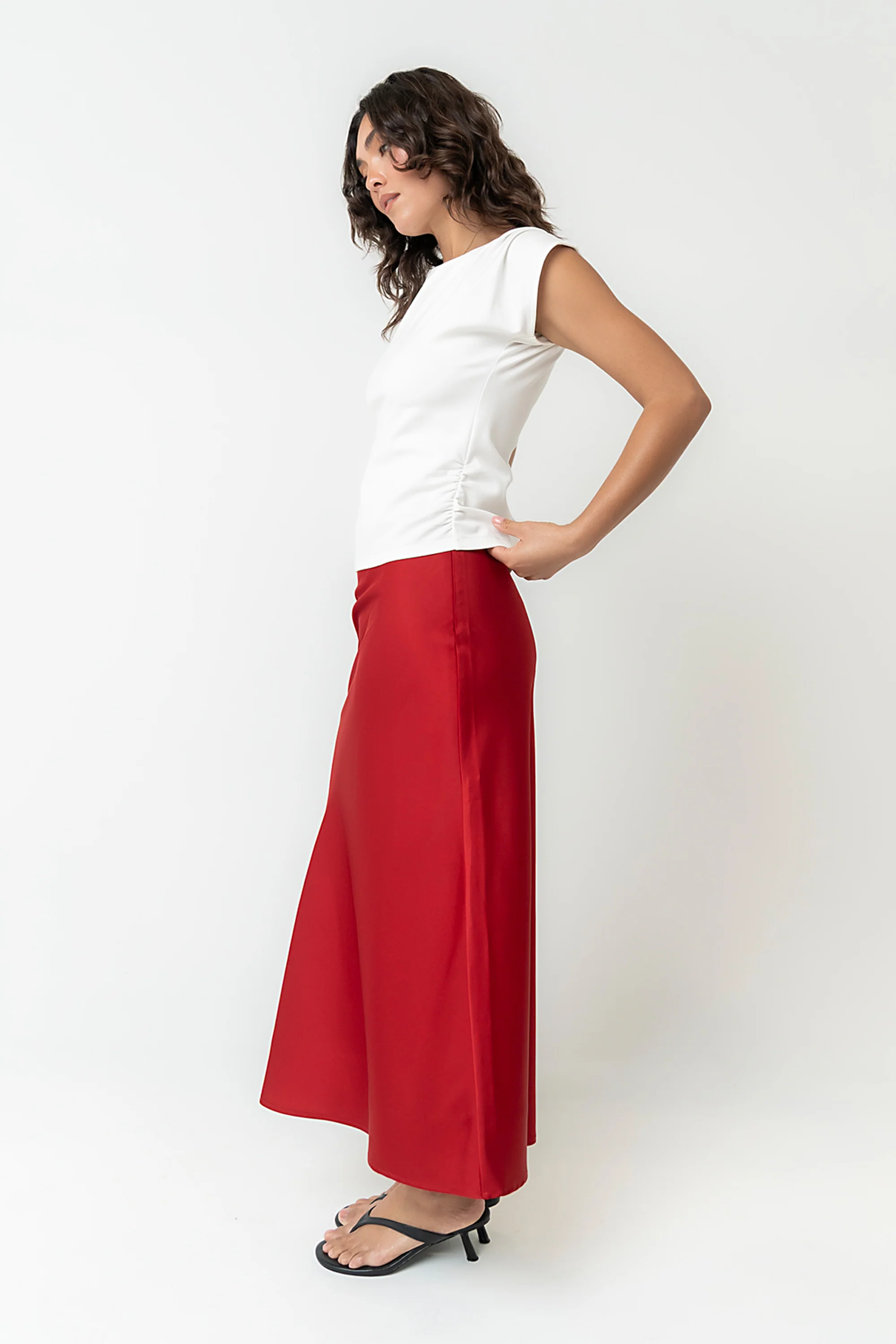 Tory Satin Maxi Skirt in Red-Brown - Image 2