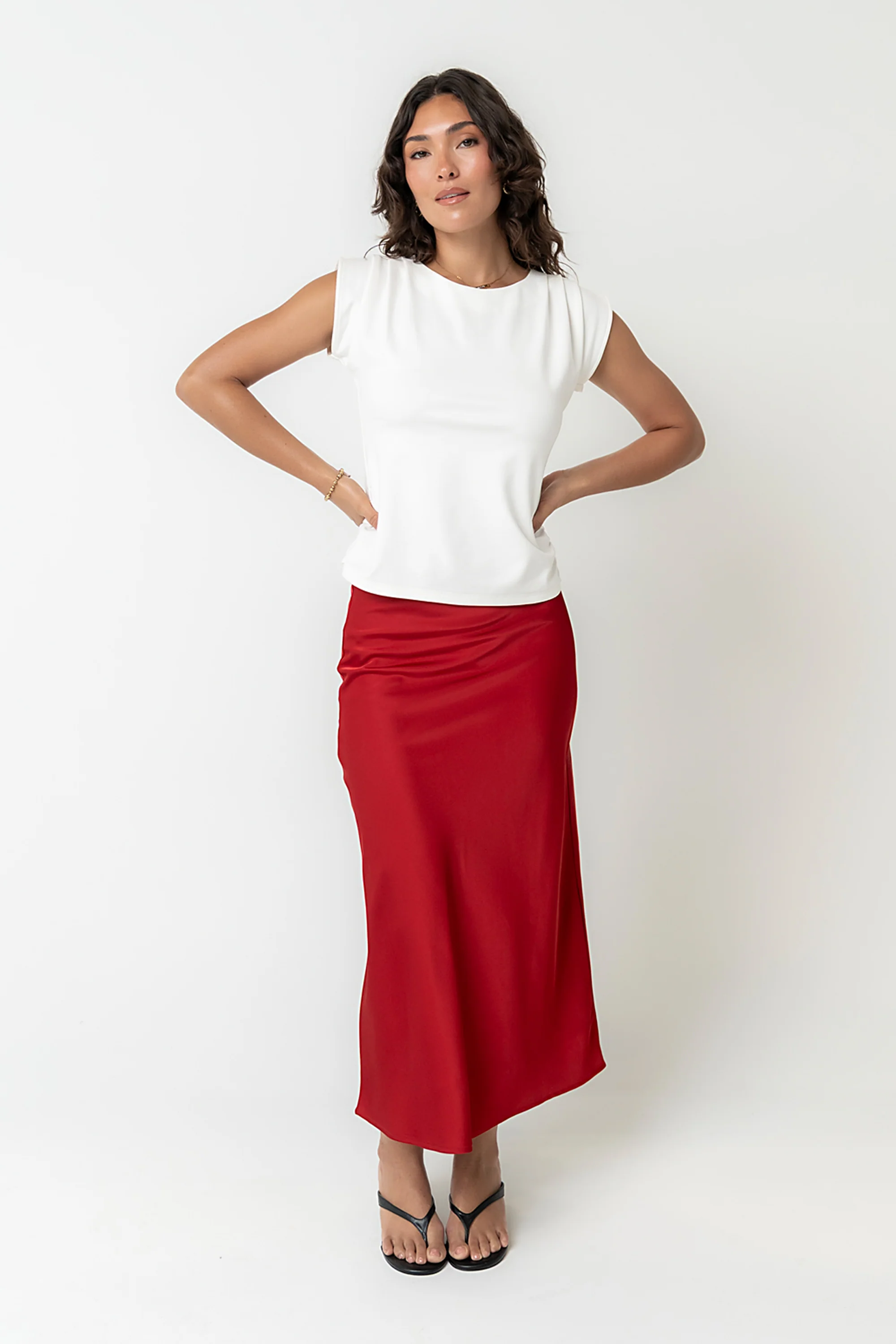 Tory Satin Maxi Skirt in Red-Brown - Image 4