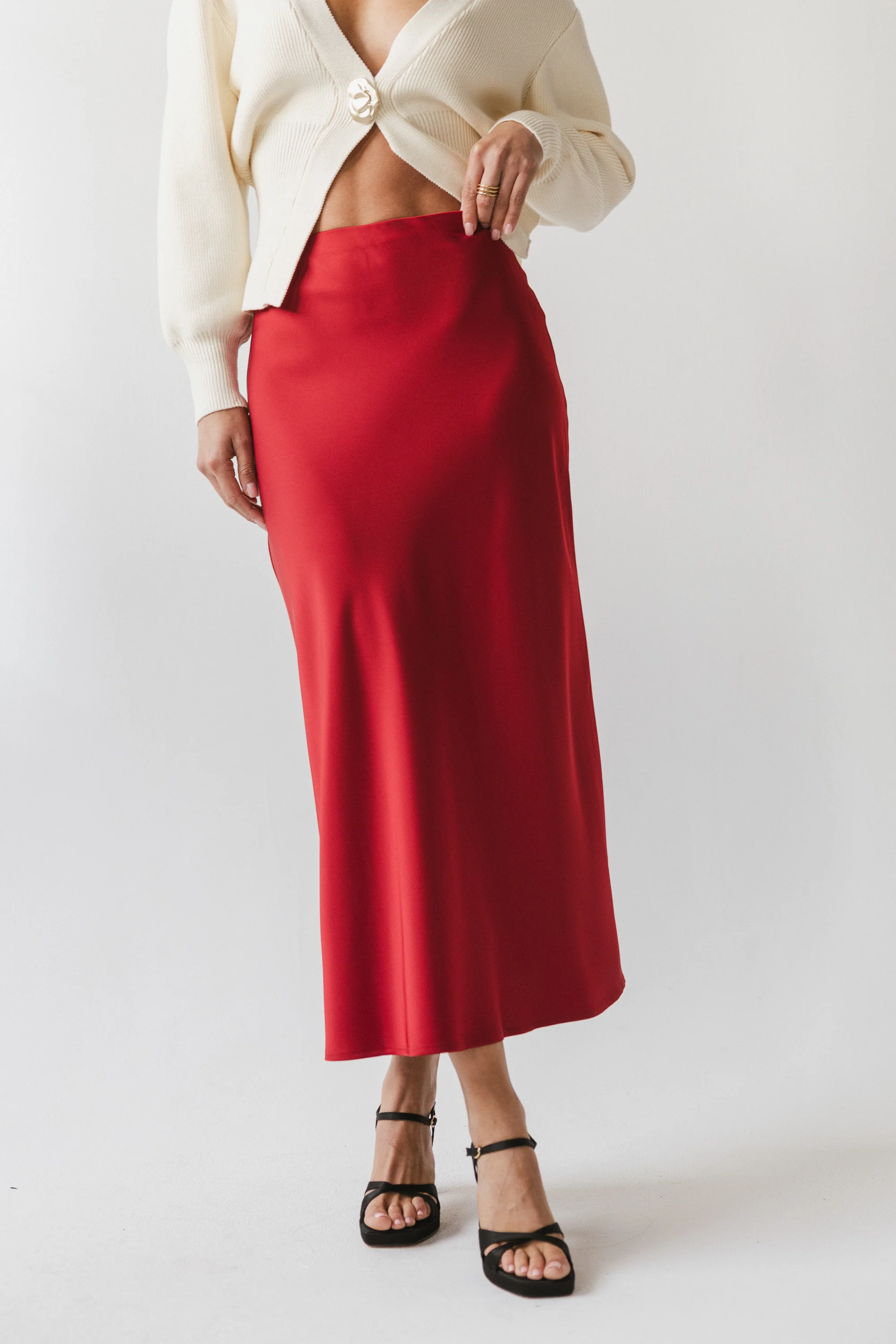 Tory Satin Maxi Skirt in Red-Brown - Image 5