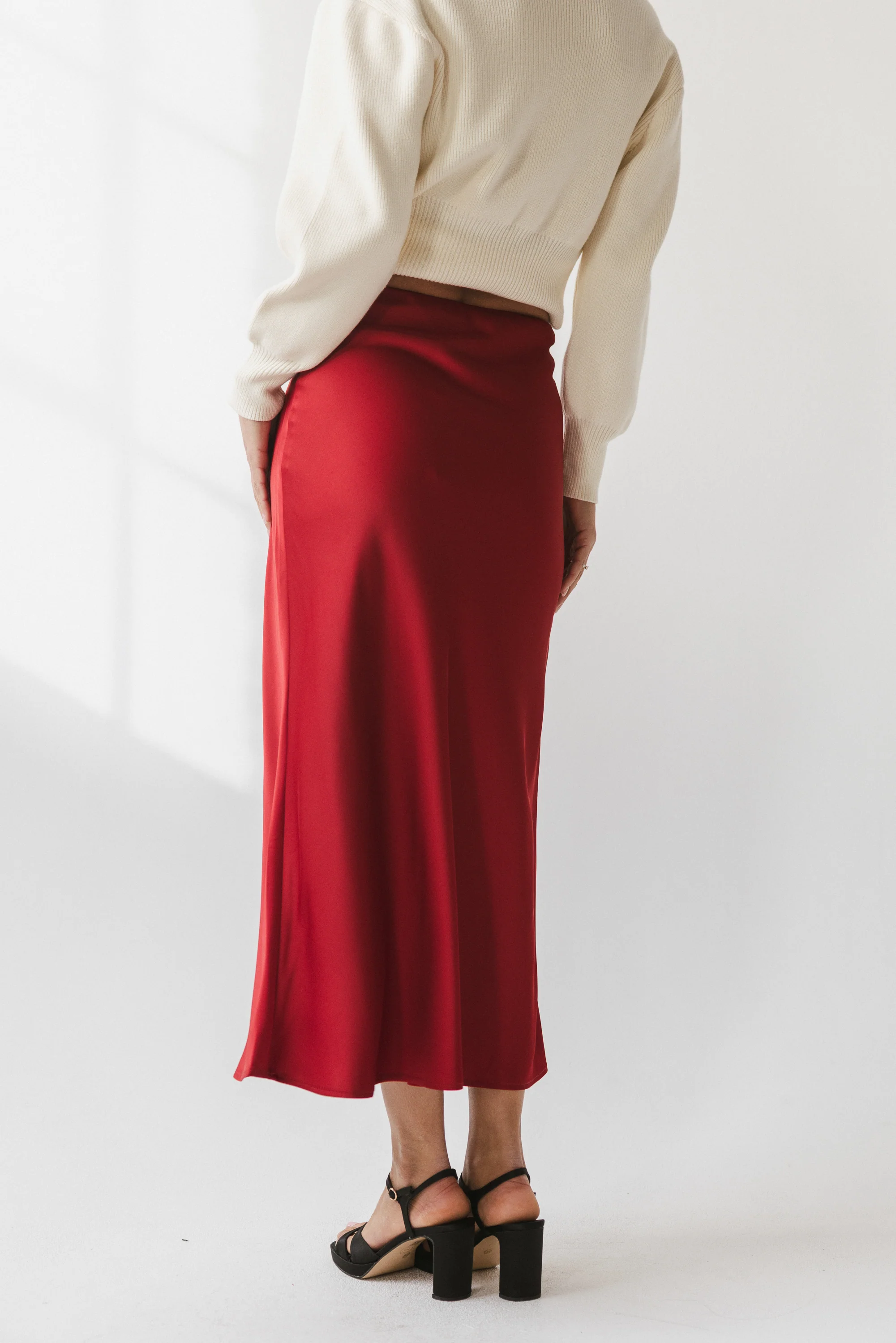 Tory Satin Maxi Skirt in Red-Brown - Image 6