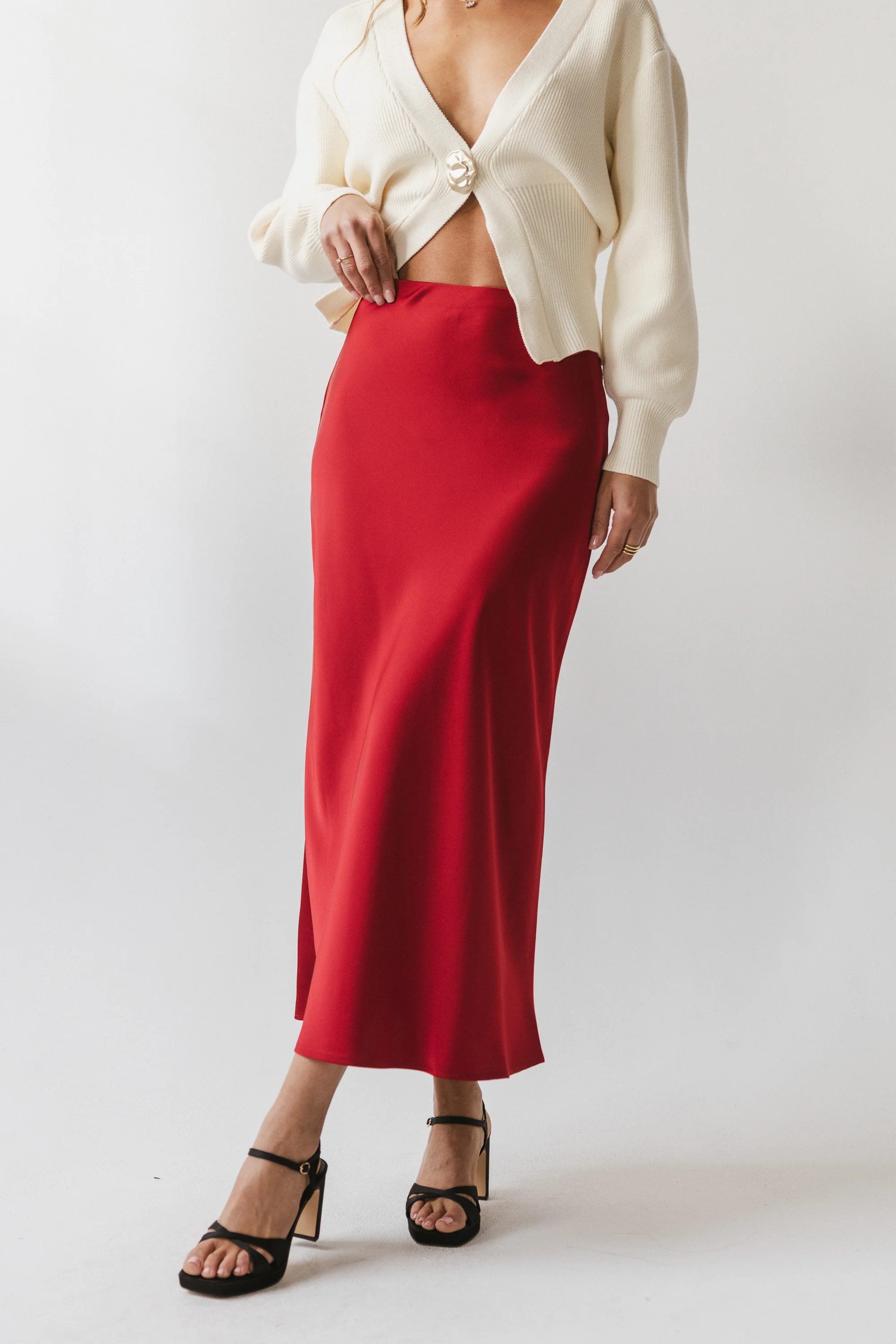 Tory Satin Maxi Skirt in Red-Brown - Image 7
