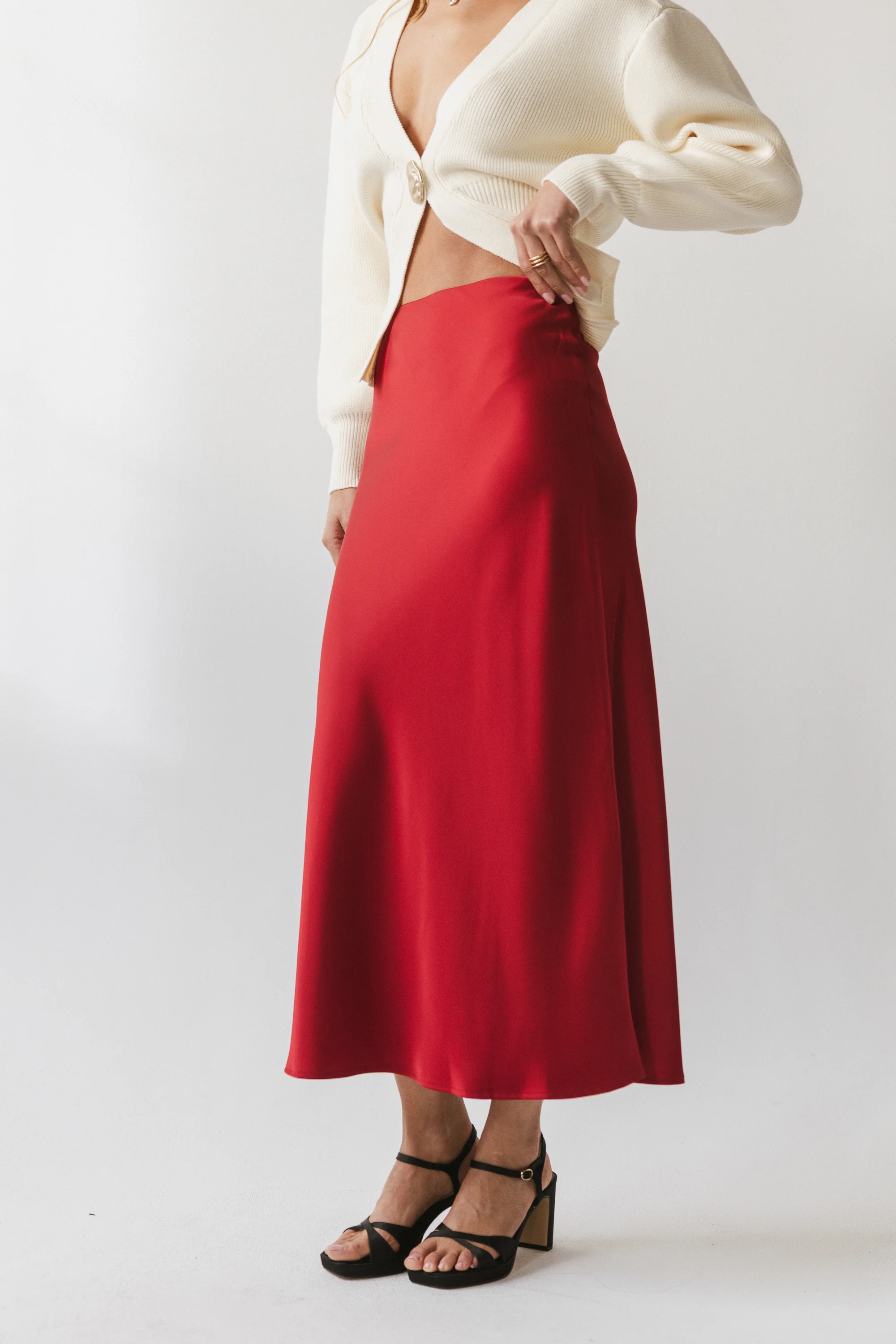 Tory Satin Maxi Skirt in Red-Brown - Image 8