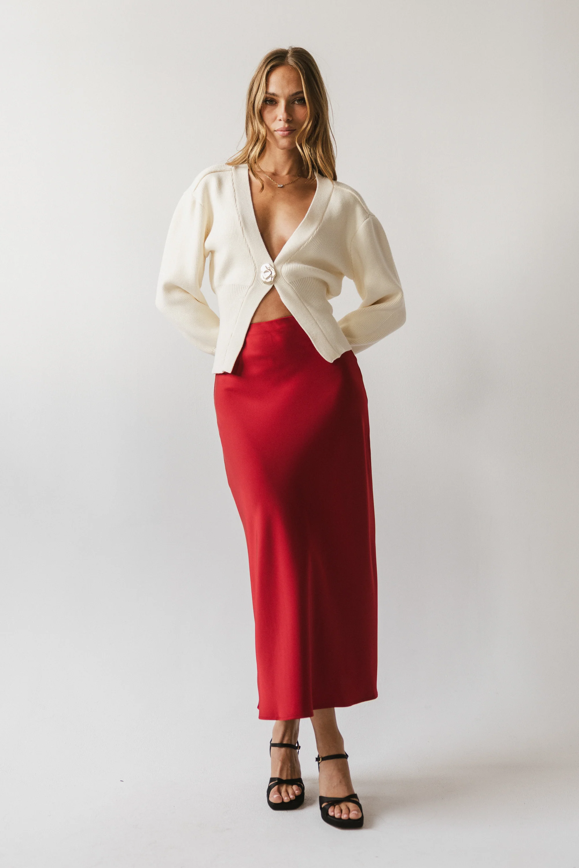 Tory Satin Maxi Skirt in Red-Brown - Image 9