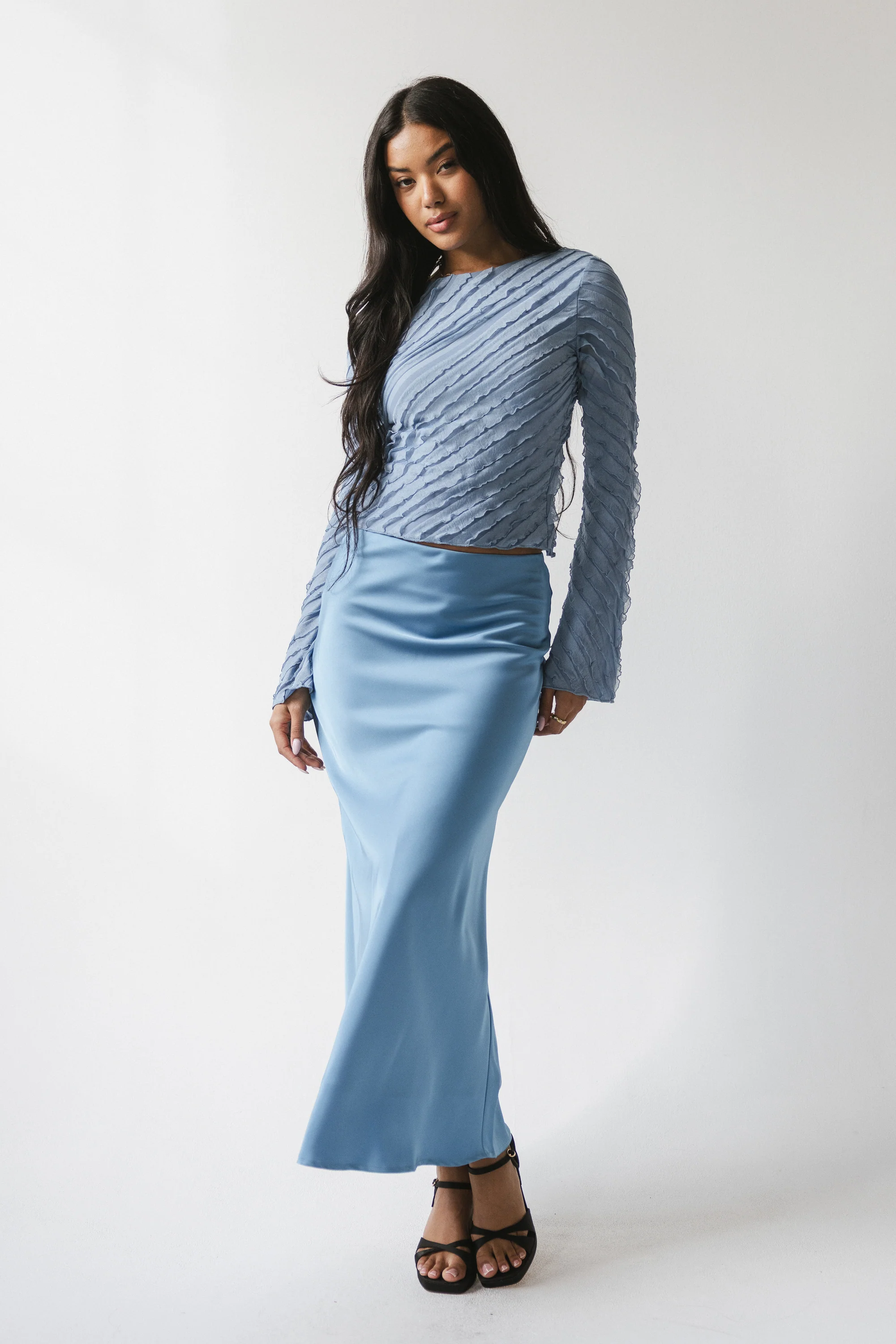 Tory Satin Maxi Skirt in Blue - Image 2