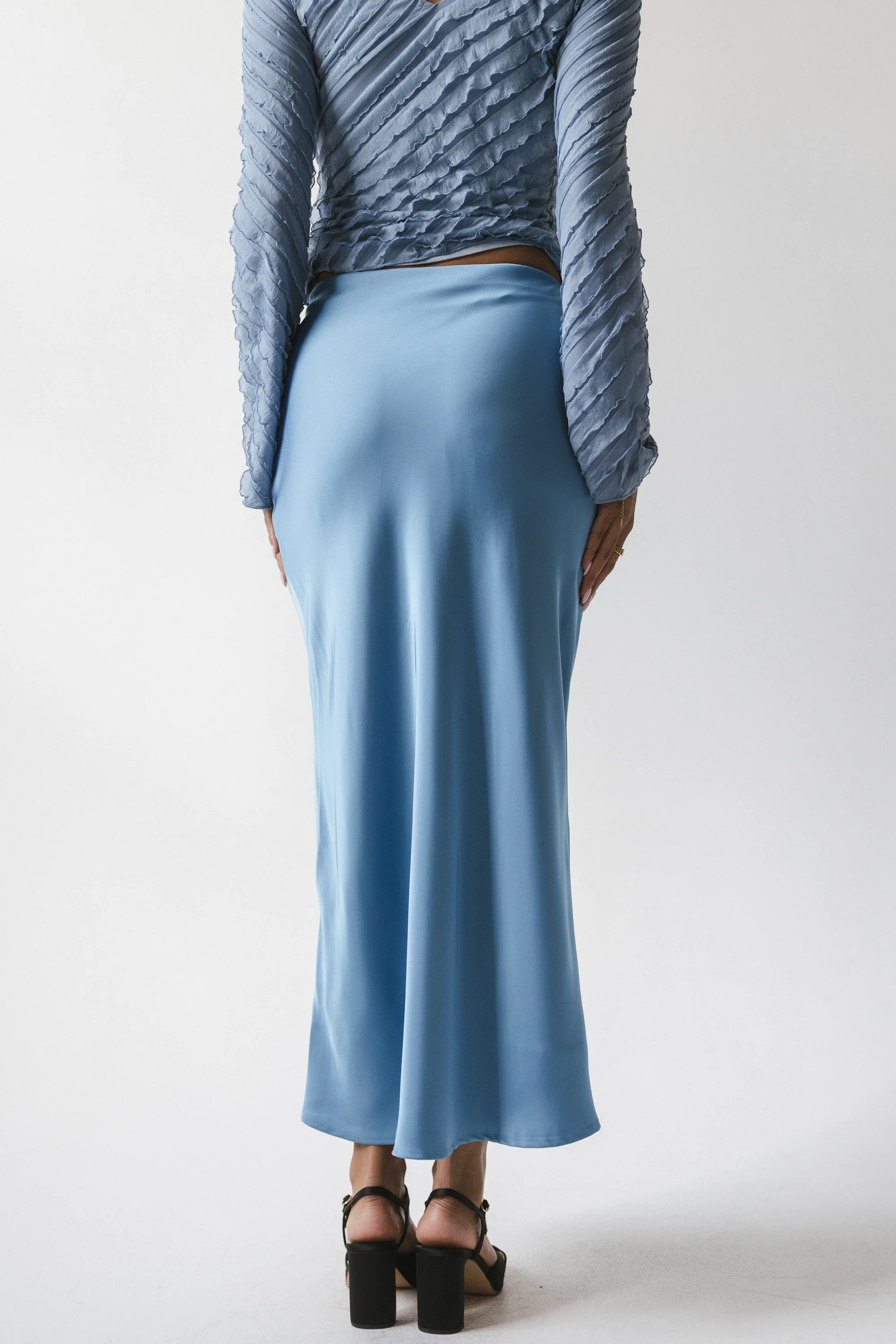 Tory Satin Maxi Skirt in Blue - Image 3