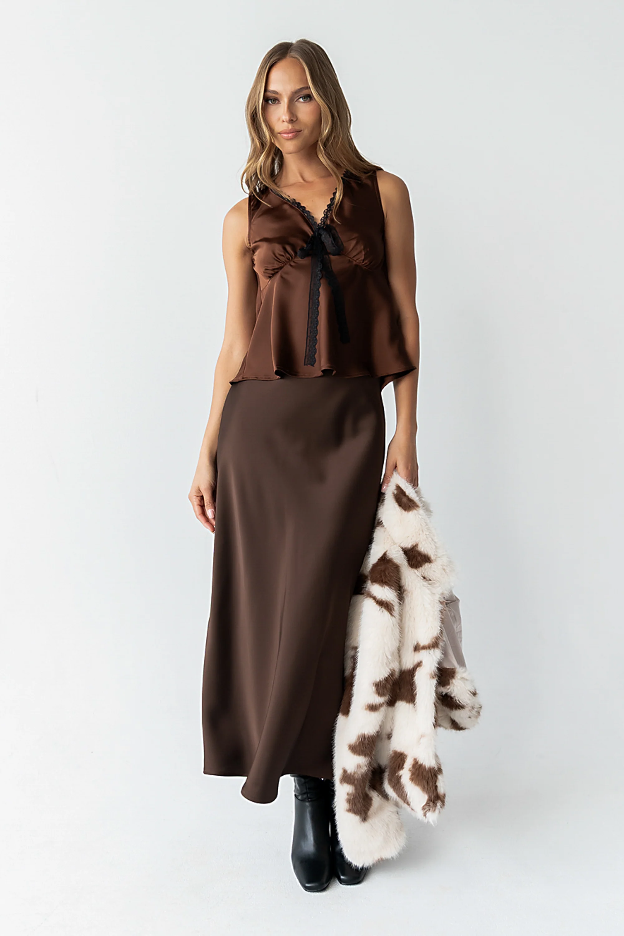 Tory Satin Maxi Skirt in Brown - FINAL SALE - Image 3