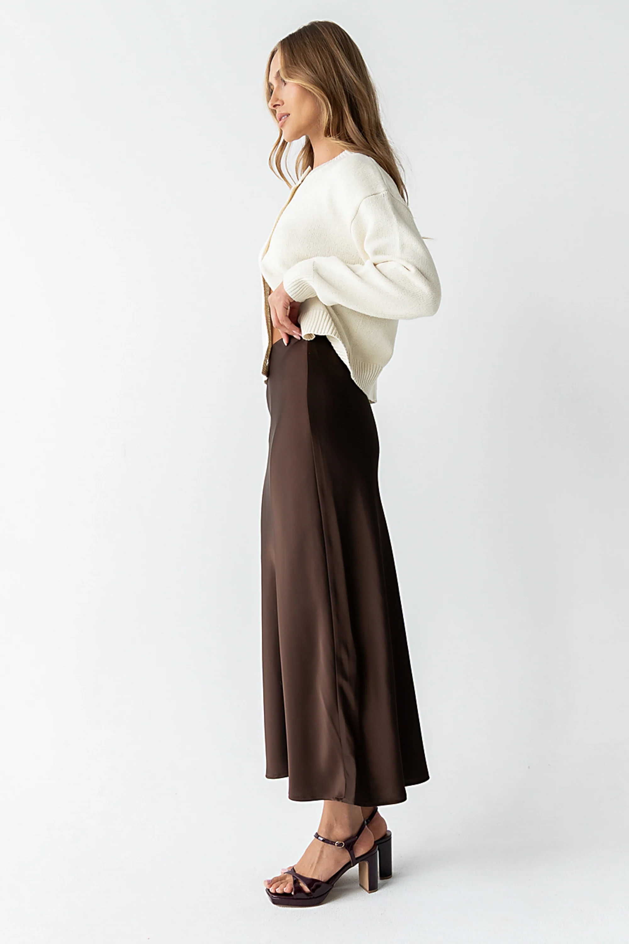 Tory Satin Maxi Skirt in Brown - FINAL SALE - Image 4