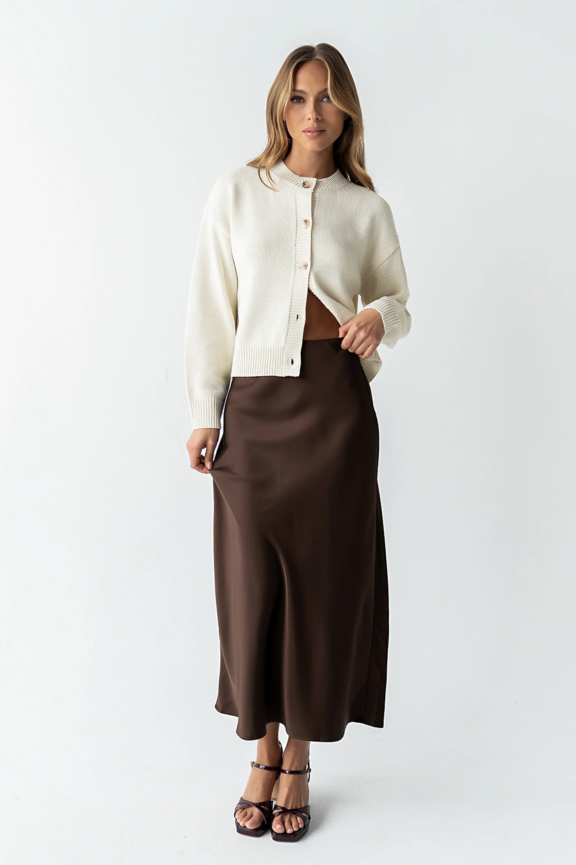 Tory Satin Maxi Skirt in Brown - FINAL SALE - Image 5