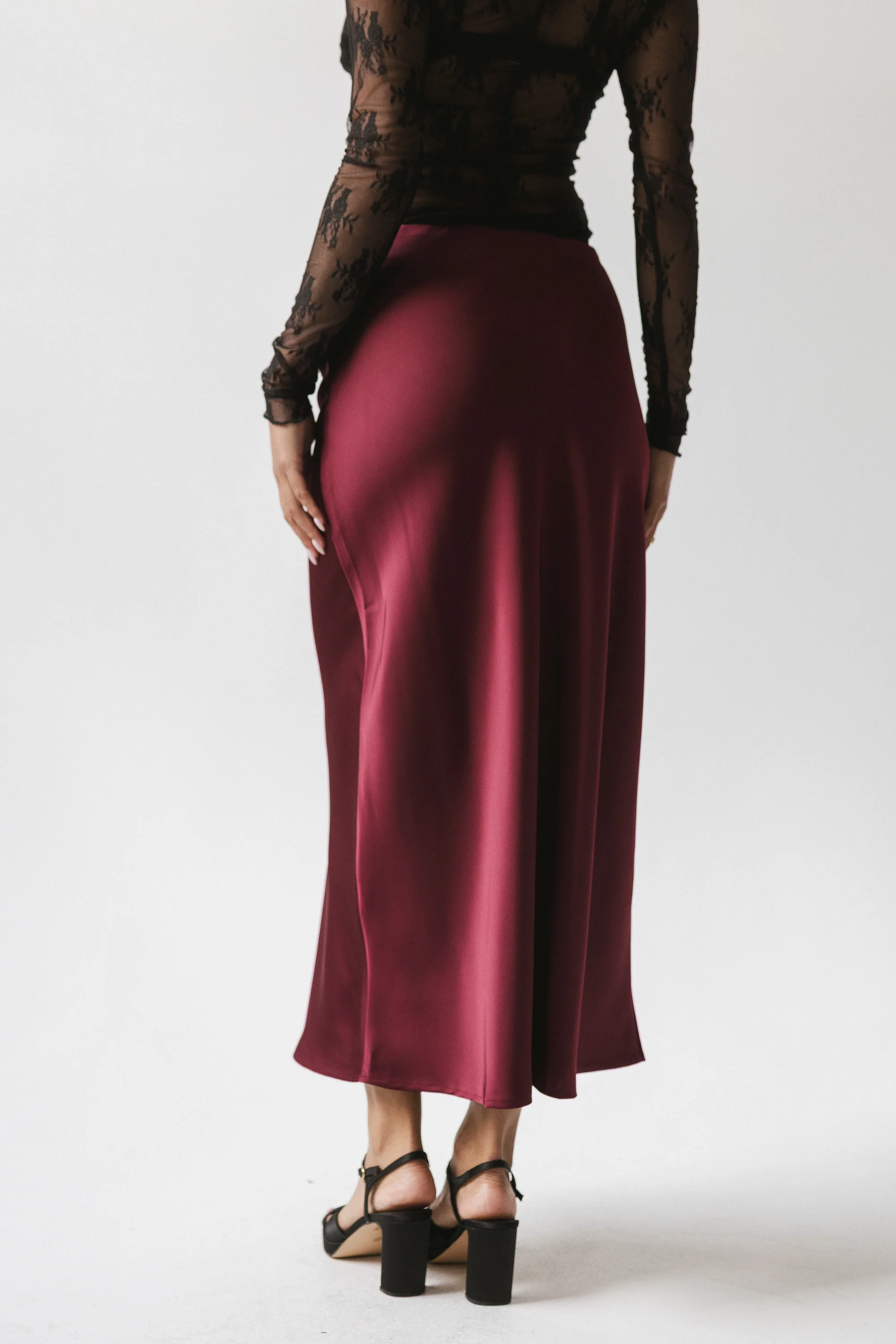 Tory Satin Maxi Skirt in Burgundy - Image 2