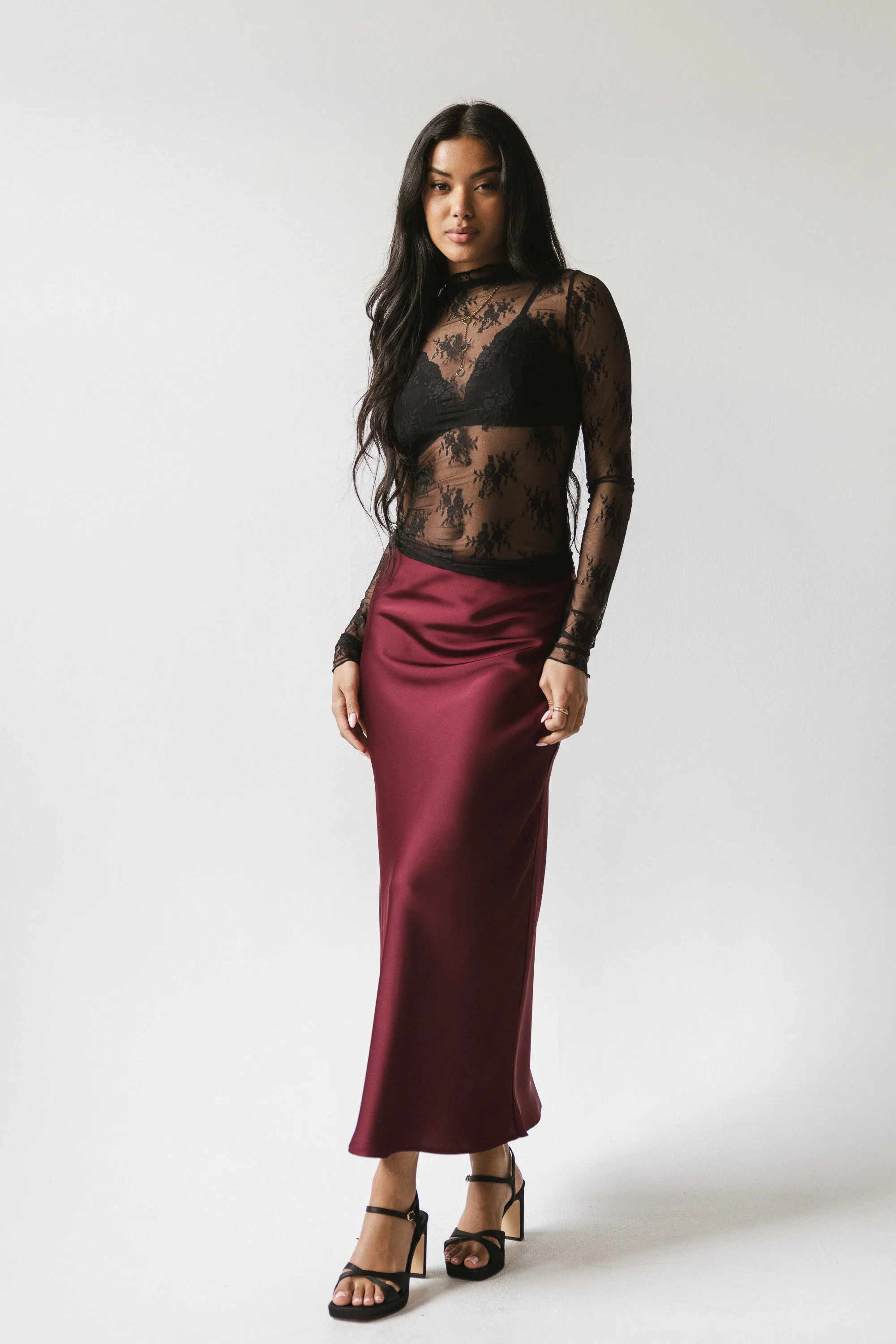 Tory Satin Maxi Skirt in Burgundy - Image 5