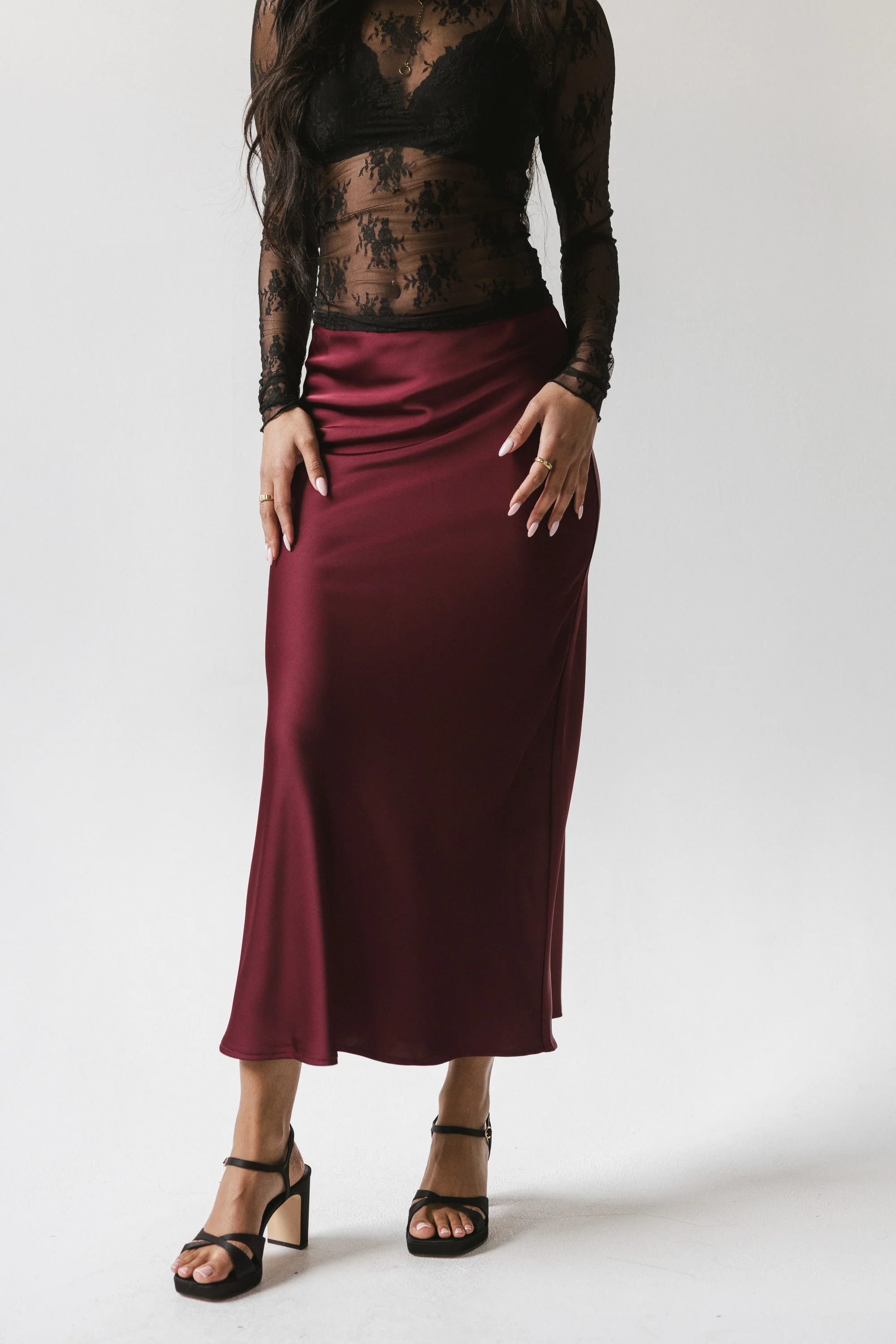 Tory Satin Maxi Skirt in Burgundy - Image 6