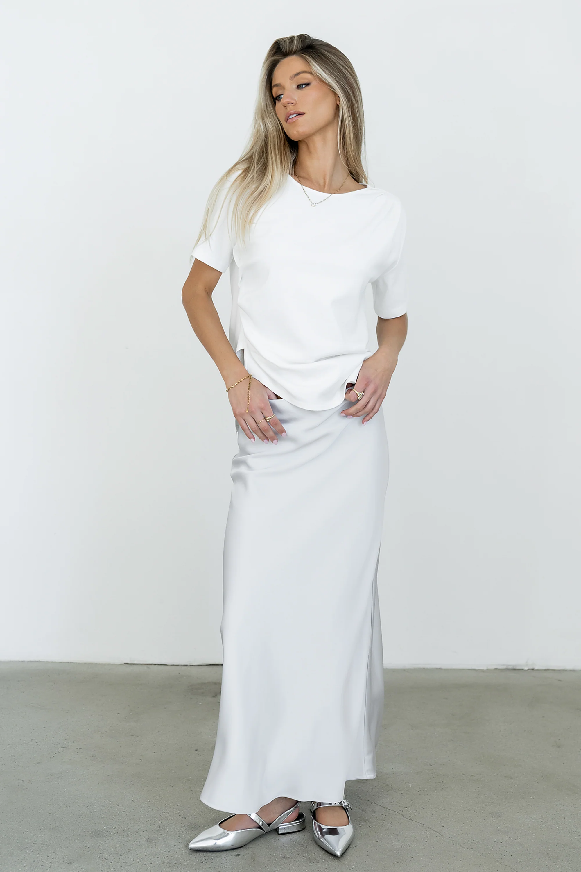Tory Satin Maxi Skirt in Silver - Image 3