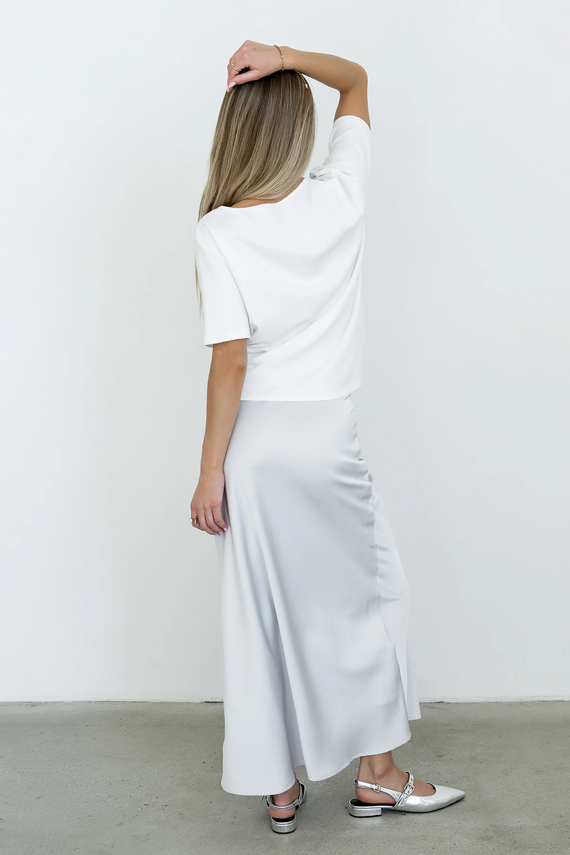 Tory Satin Maxi Skirt in Silver - Image 5