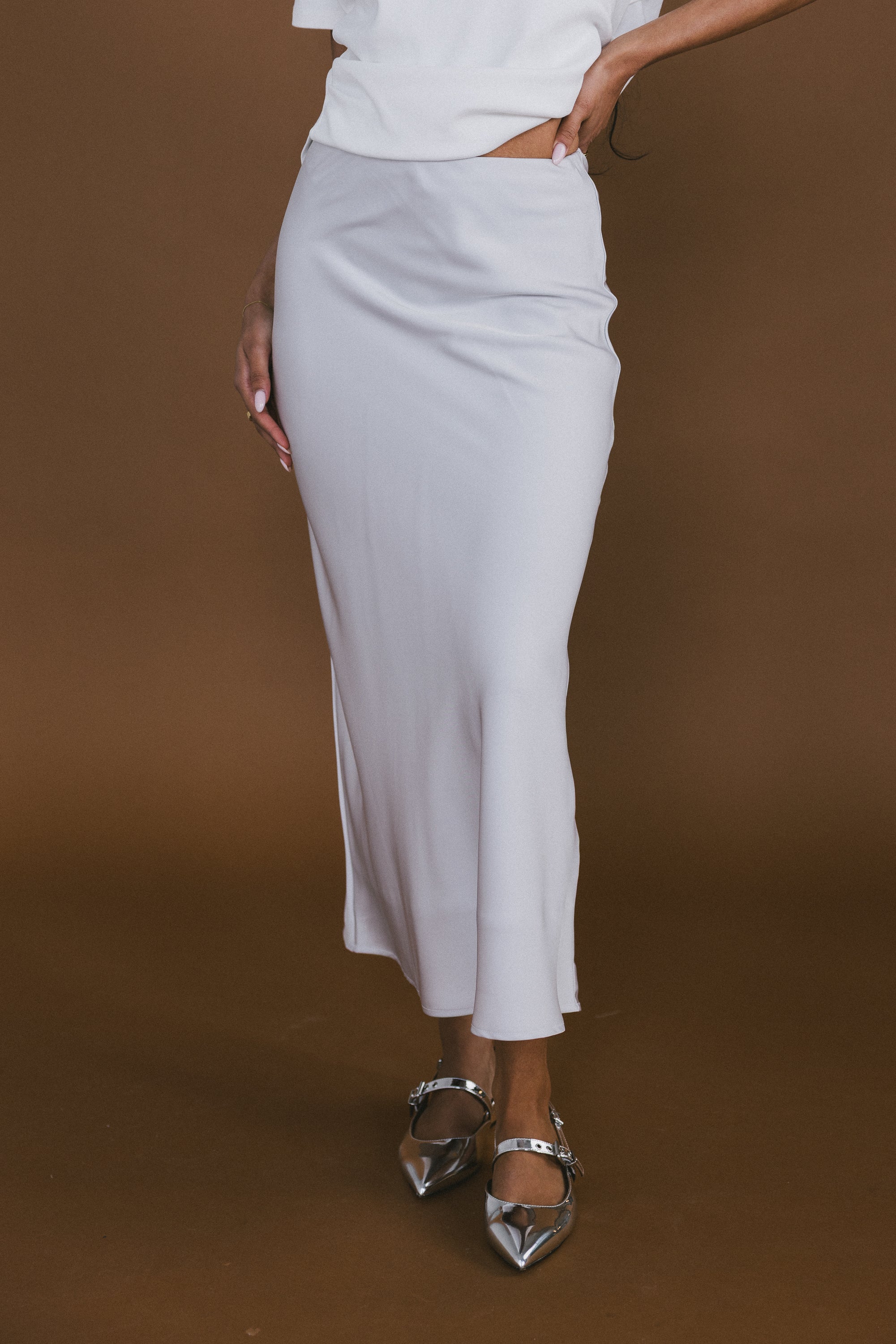 Tory Satin Maxi Skirt in Silver - Image 6