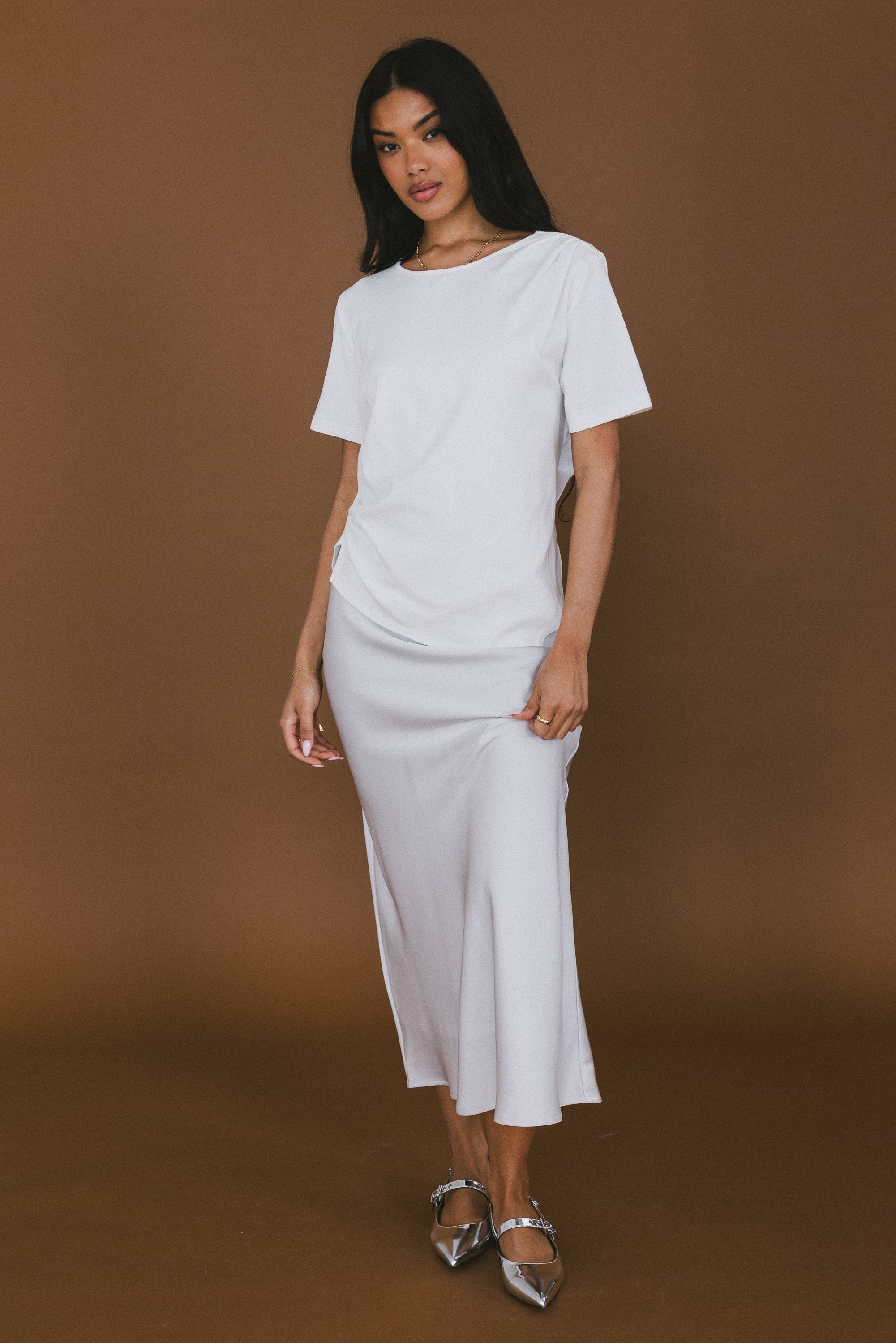 Tory Satin Maxi Skirt in Silver - Image 9