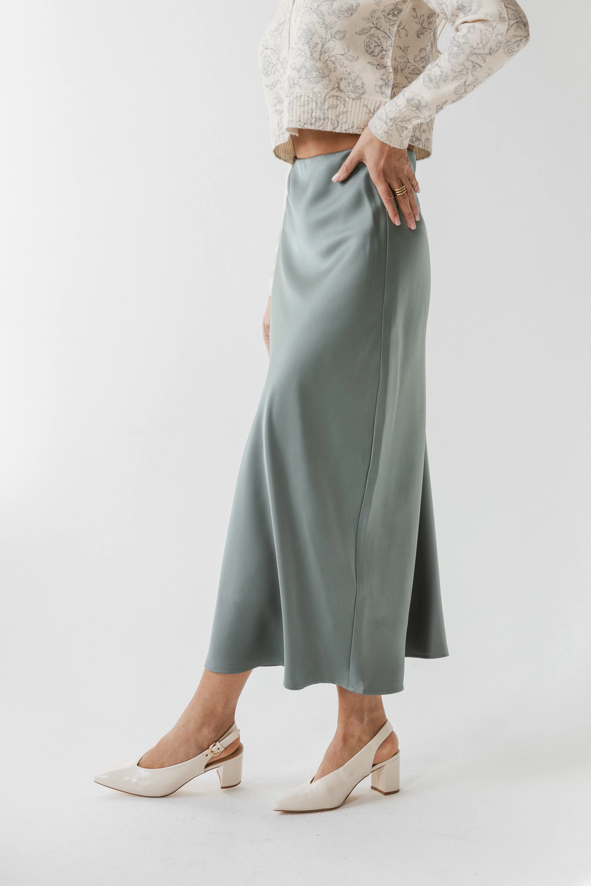 Tory Satin Maxi Skirt in Teal - Image 5