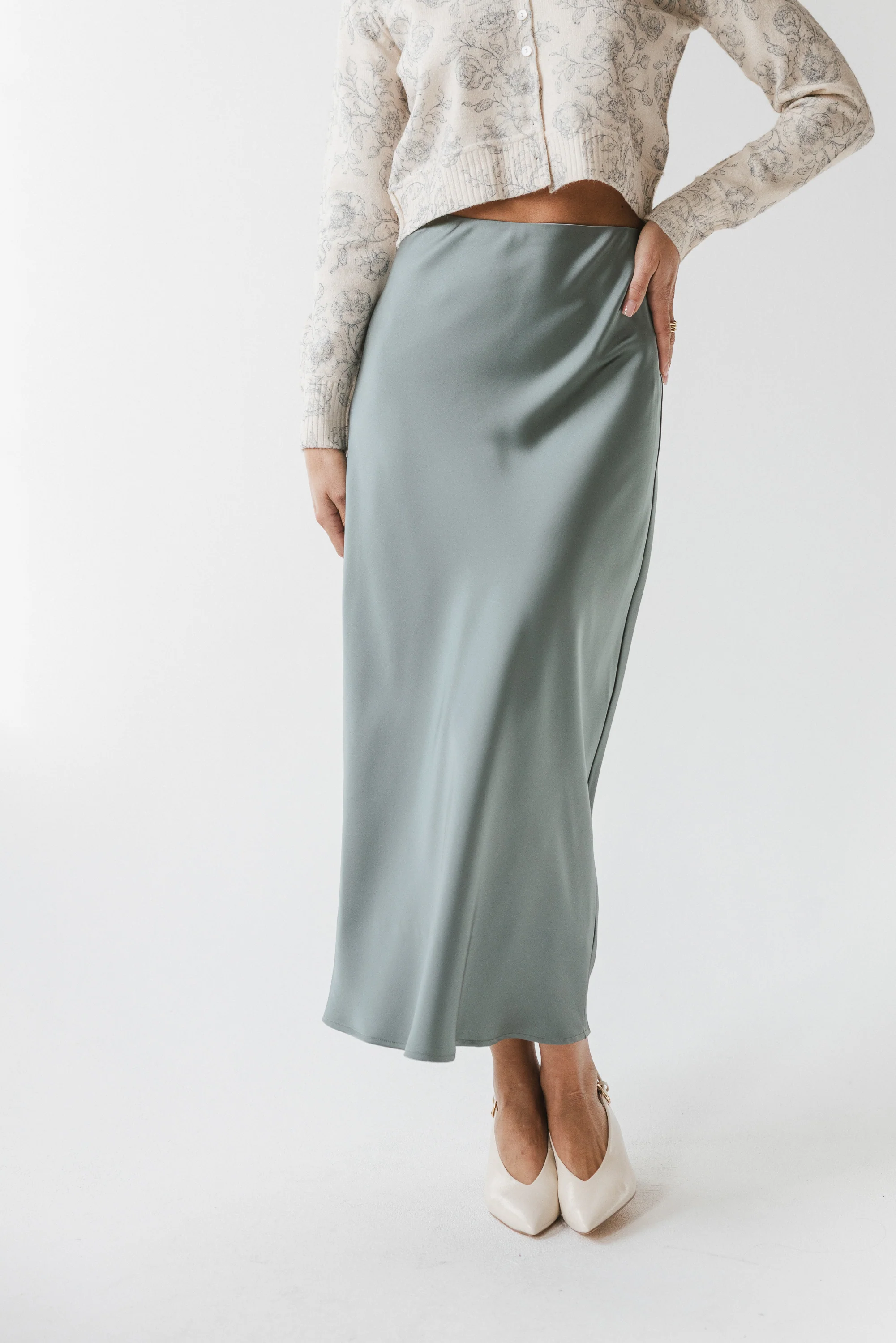 Tory Satin Maxi Skirt in Teal - Image 7