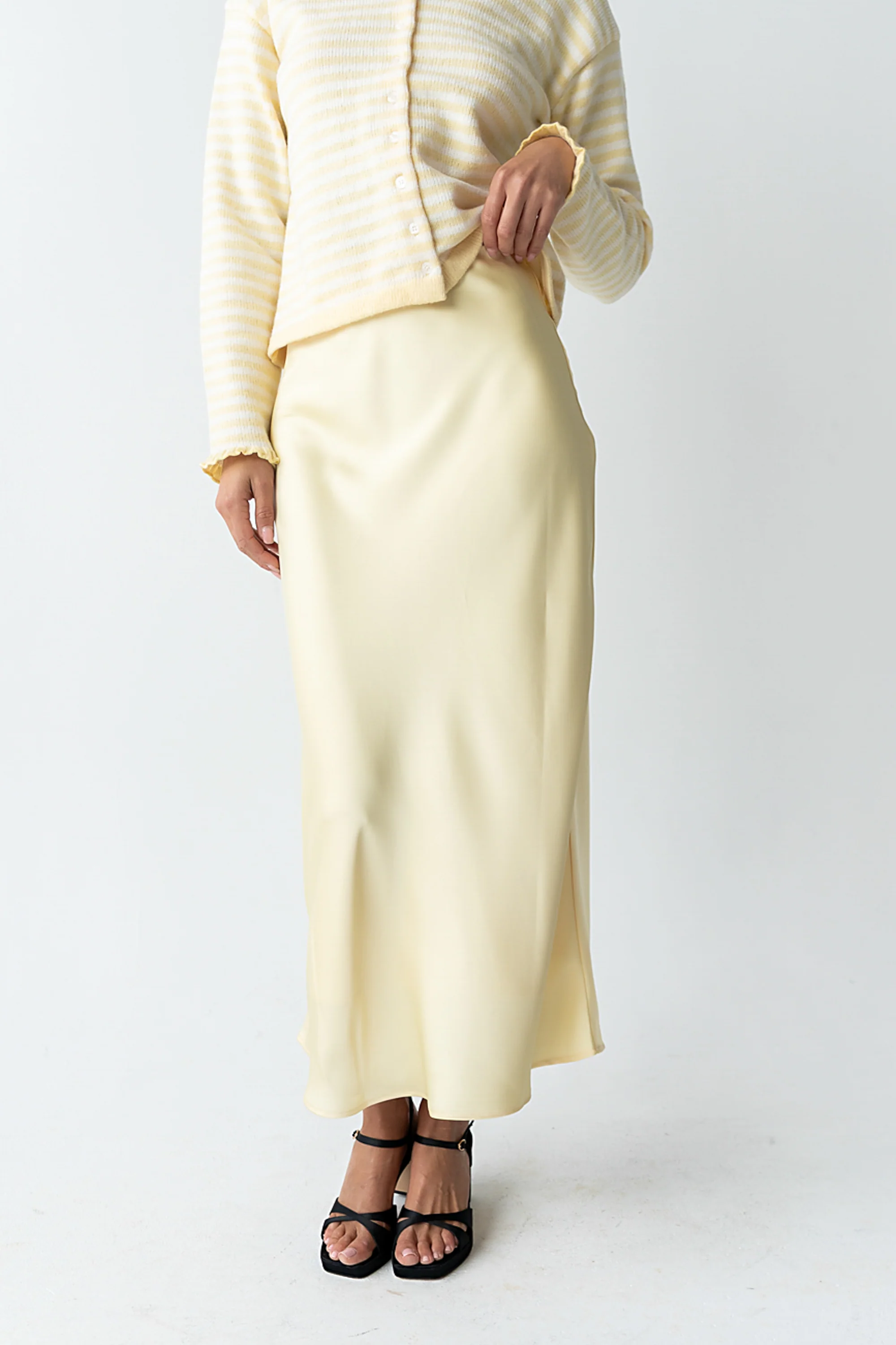 Tory Satin Maxi Skirt in Yellow - Image 3