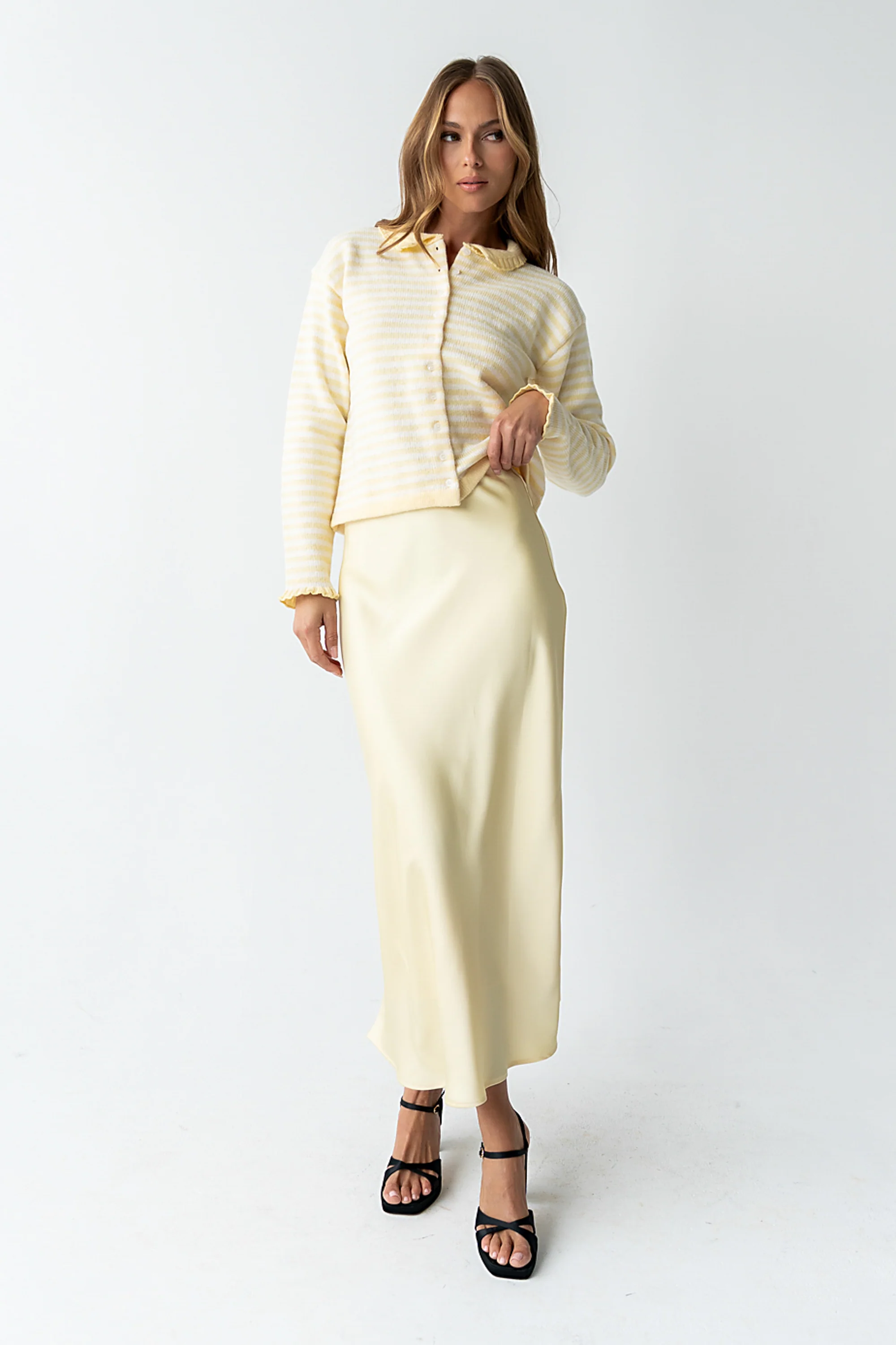 Tory Satin Maxi Skirt in Yellow - Image 4