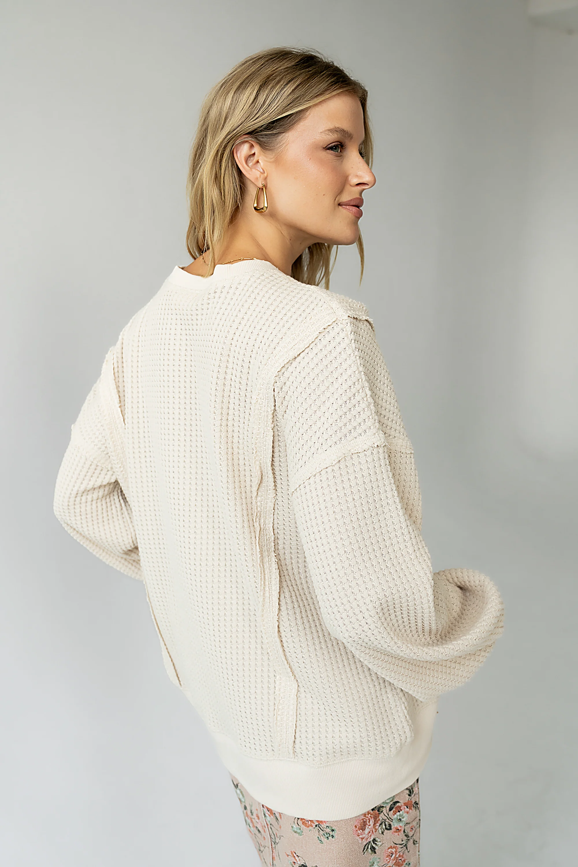 Trace Waffle Knit Top in Cream - FINAL SALE - Image 2