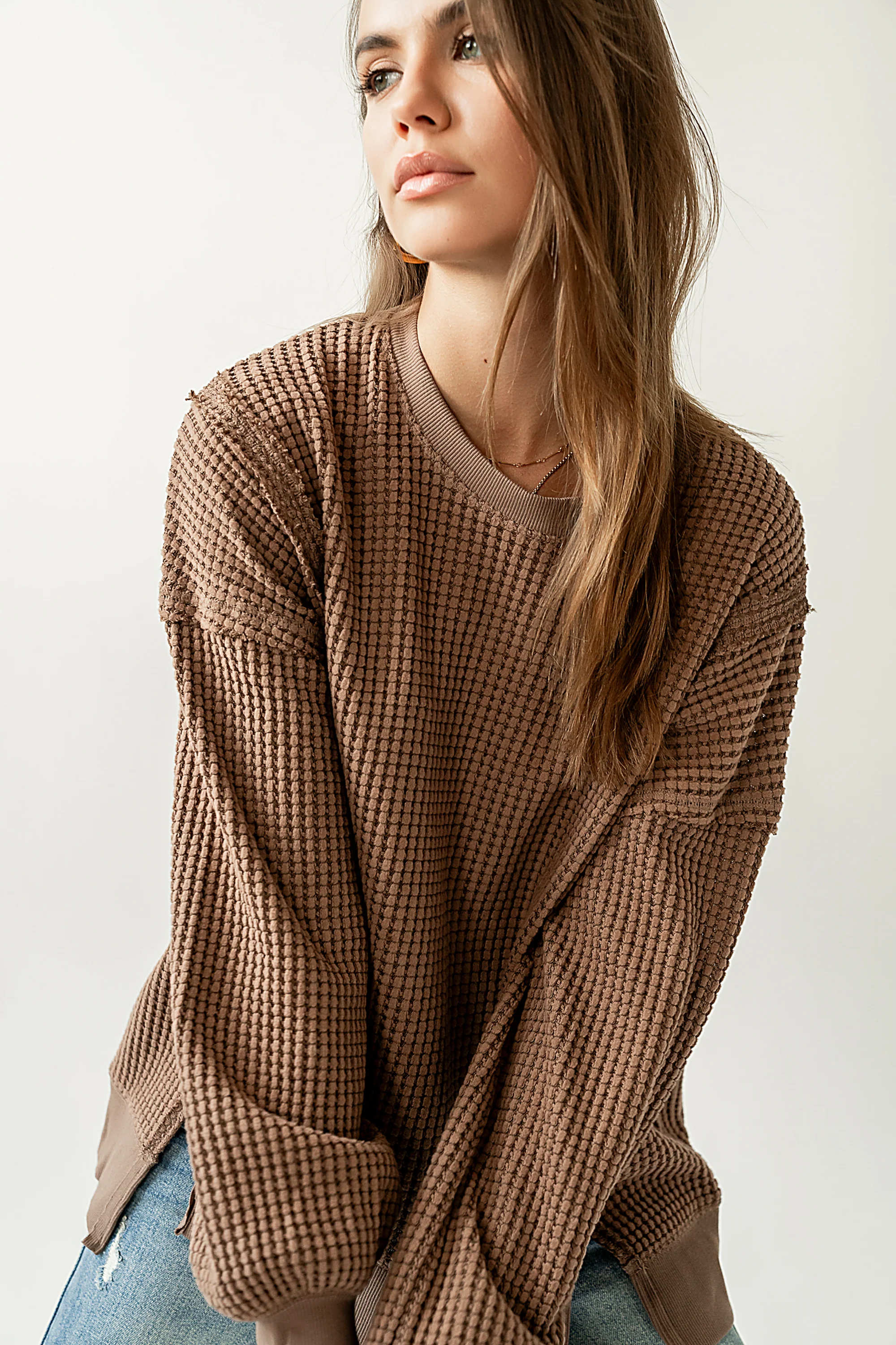 Trace Waffle Knit Top in Mocha - Image 4