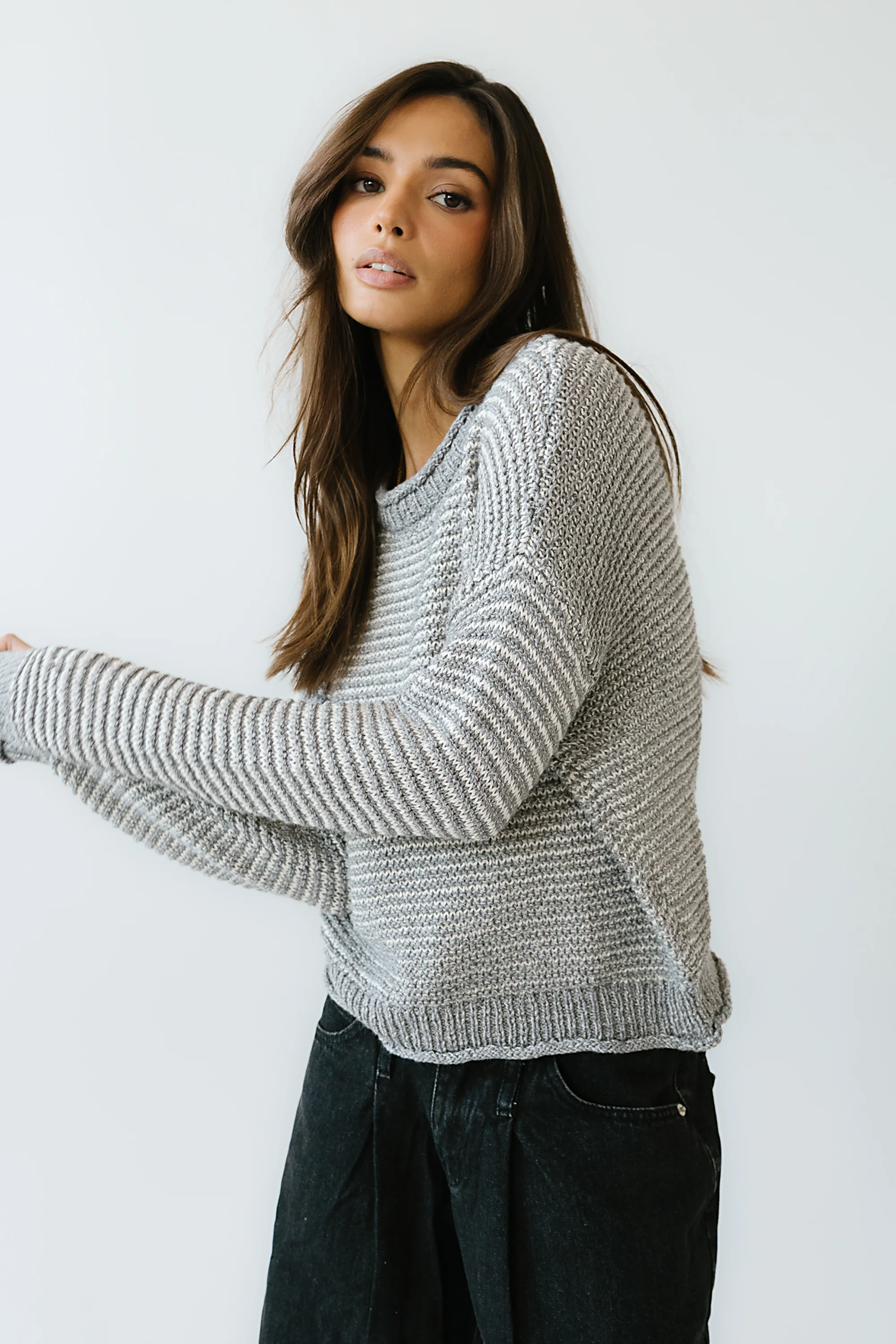 Tracey Striped Oversized Sweater in Grey - FINAL SALE - Image 2