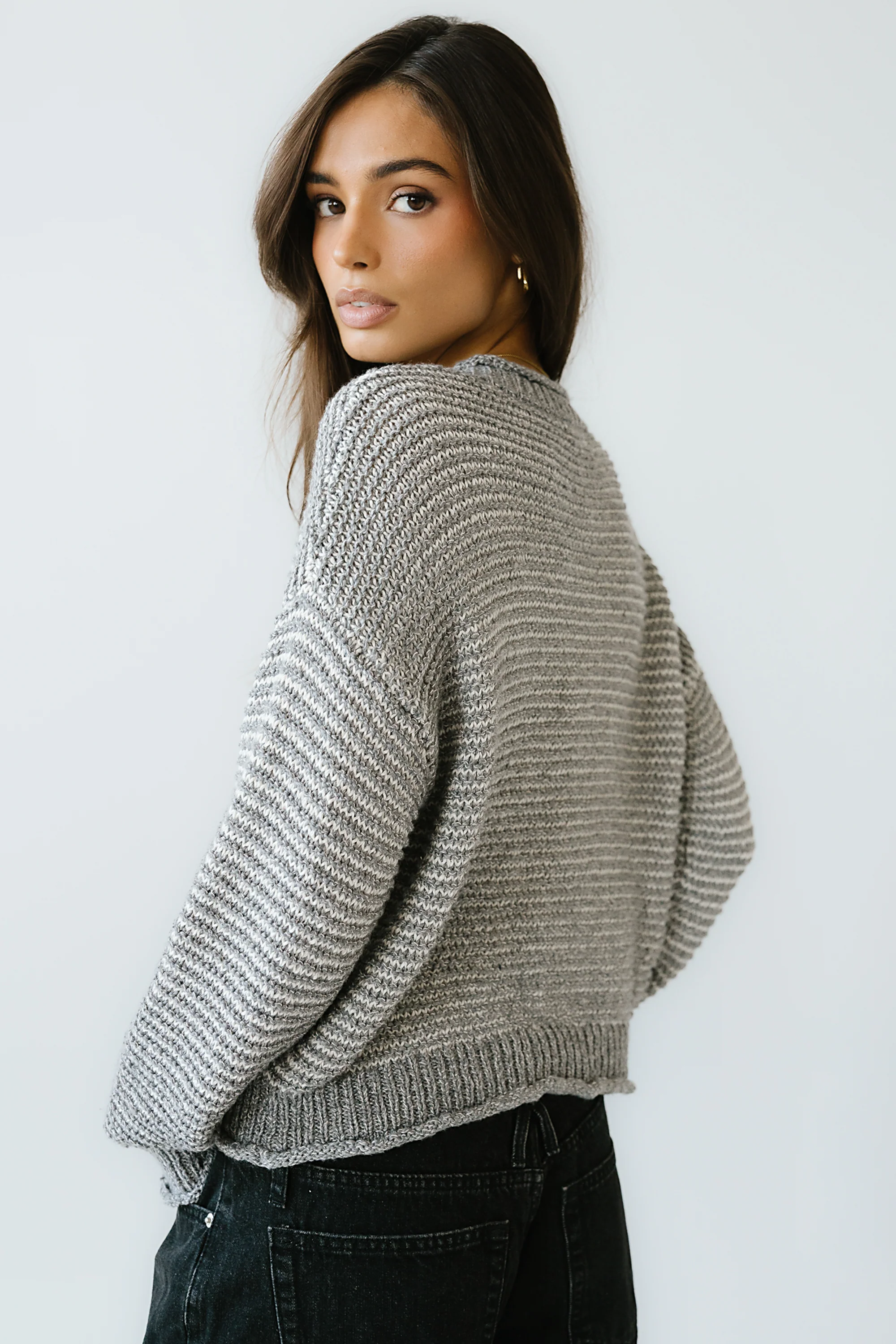Tracey Striped Oversized Sweater in Grey - FINAL SALE - Image 3