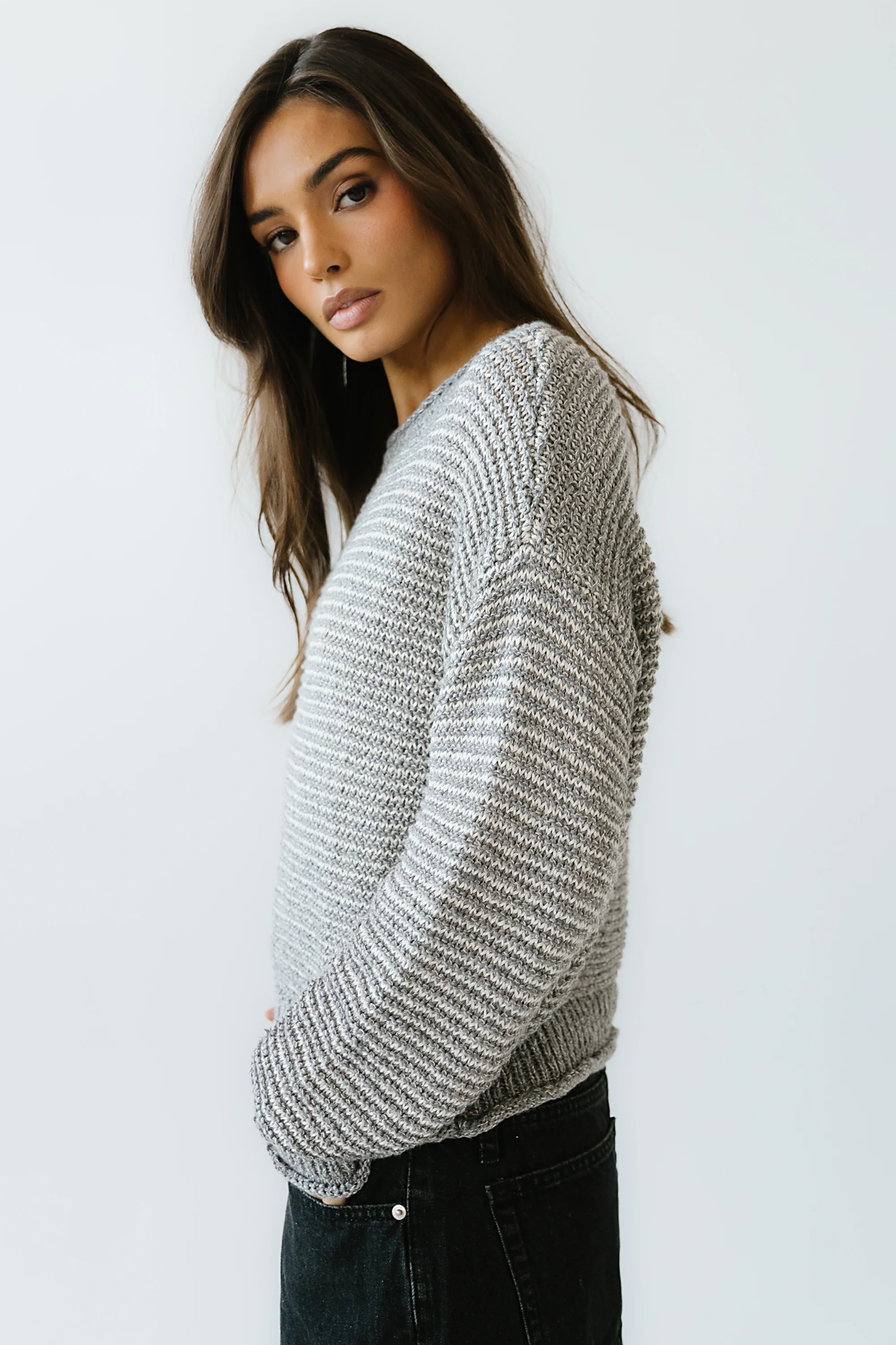Tracey Striped Oversized Sweater in Grey - FINAL SALE - Image 5